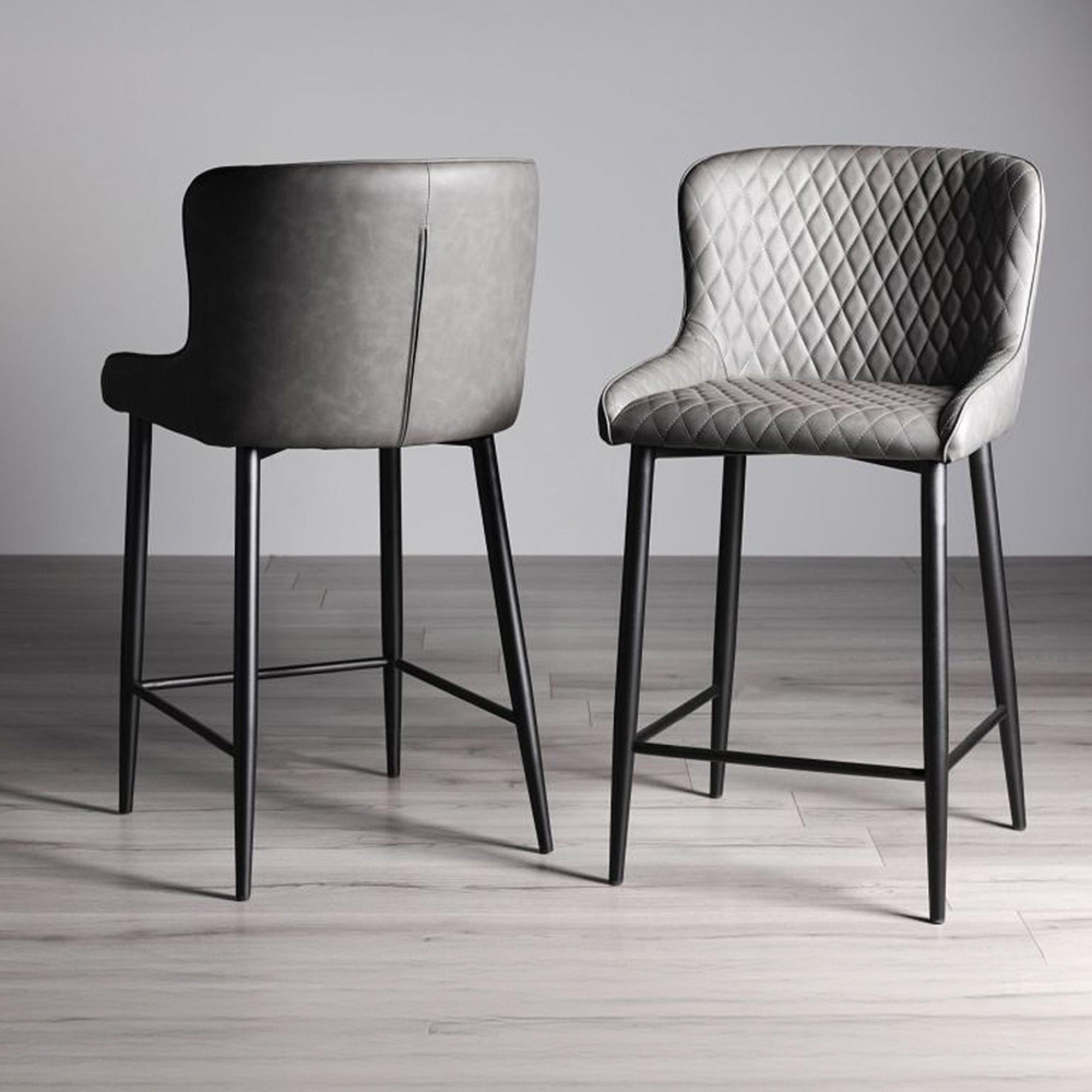 Cezanne Barstools - Set of 2 - Dark Grey Faux Leather - Black Legs