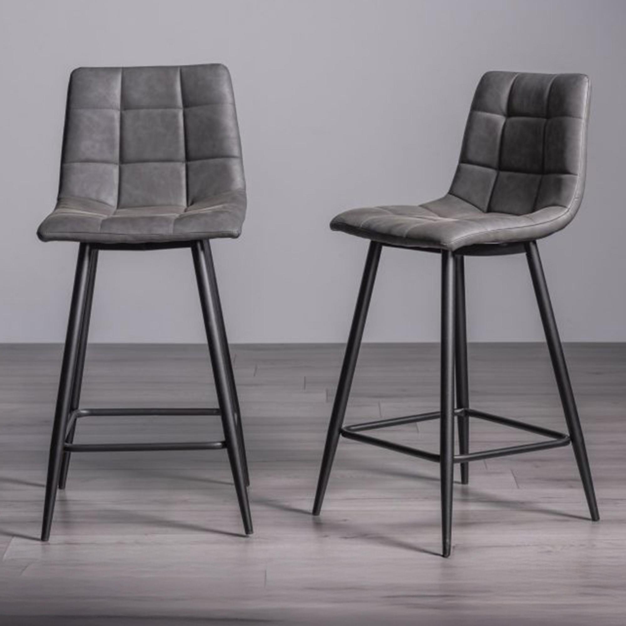 Mondrian Barstools - Set of 2 - Dark Grey Faux Leather - Black Legs