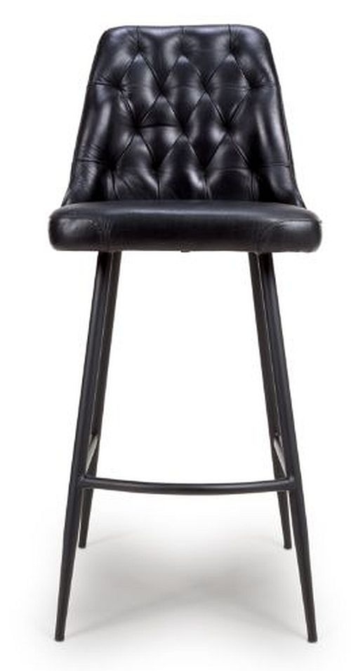 Bradley Barstool - Set of 2 - Black Real Leather - with Back