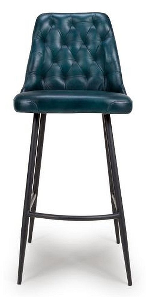 Bradley Barstool - Set of 2 - Blue Real Leather - with Back