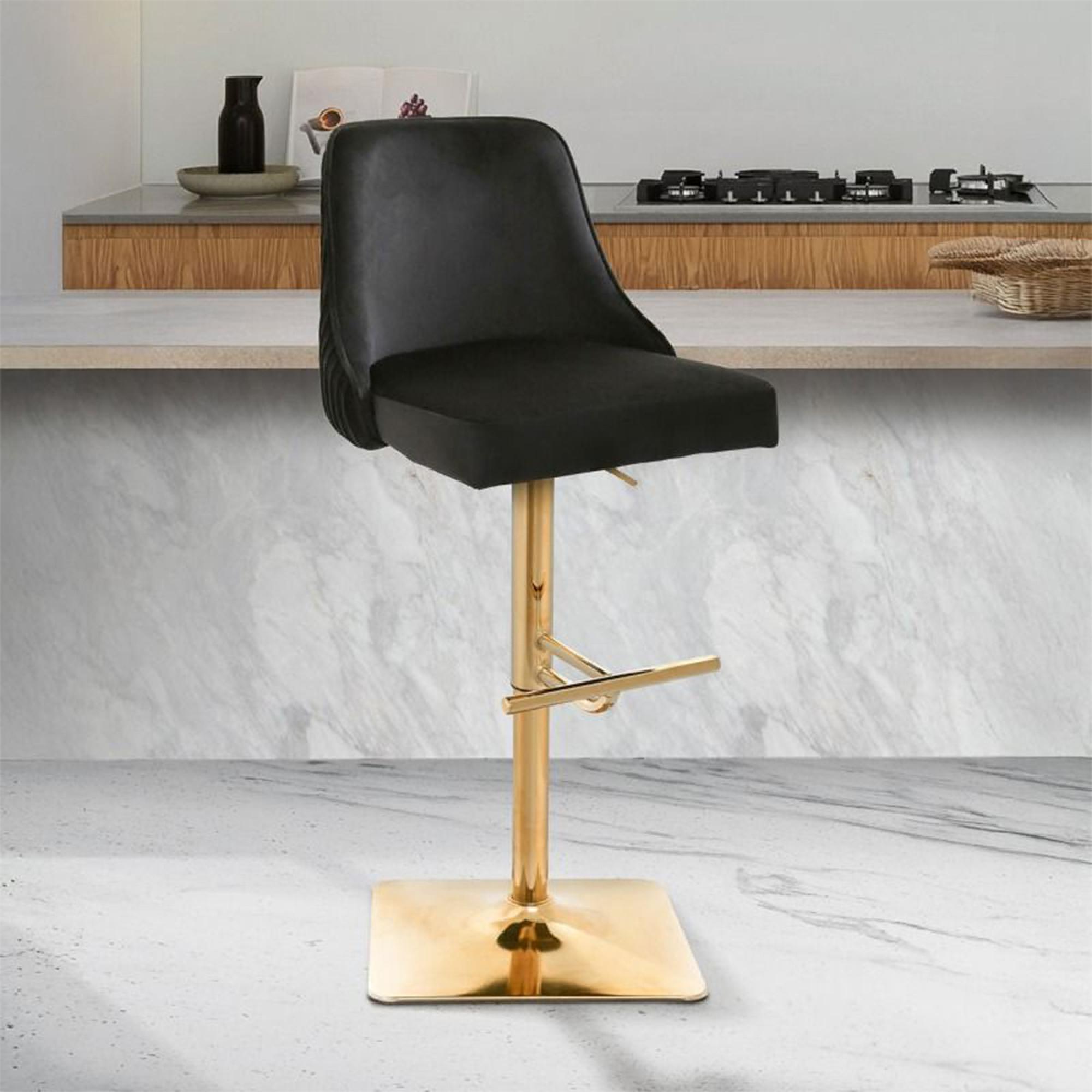 Eris Barstool - Set of 2 - Black Velvet Fabric and Gold Legs