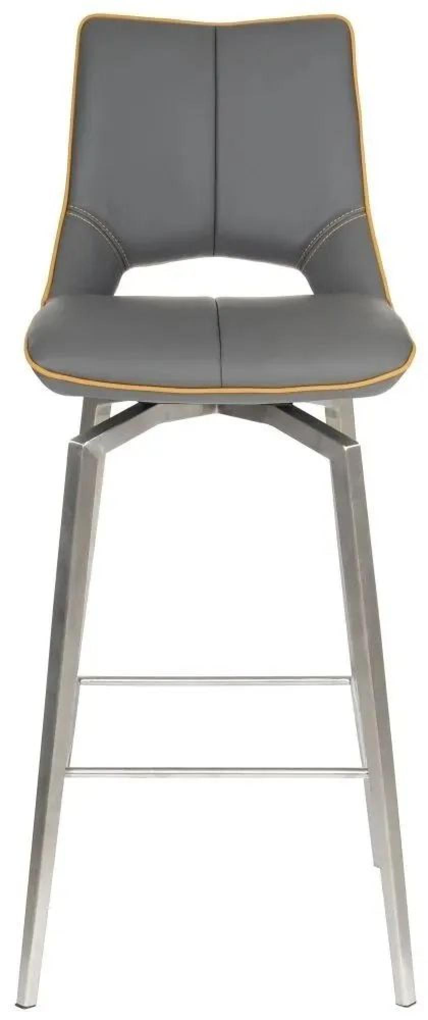 Mako Barstool - Set of 2 - Grey Leather - Swivel