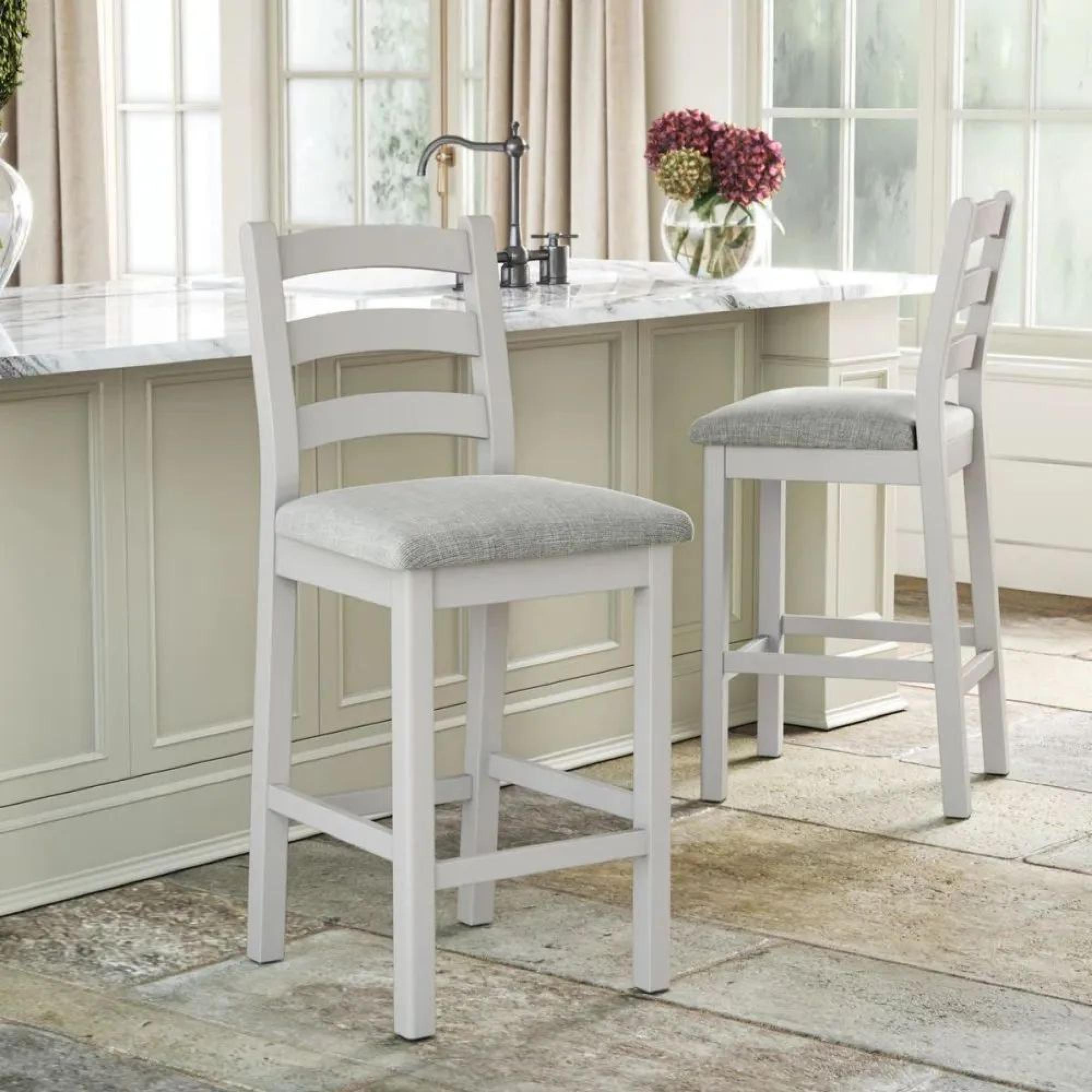Salcombe Bar Stool - Set of 2 - Beige Fabric - Grey Oak