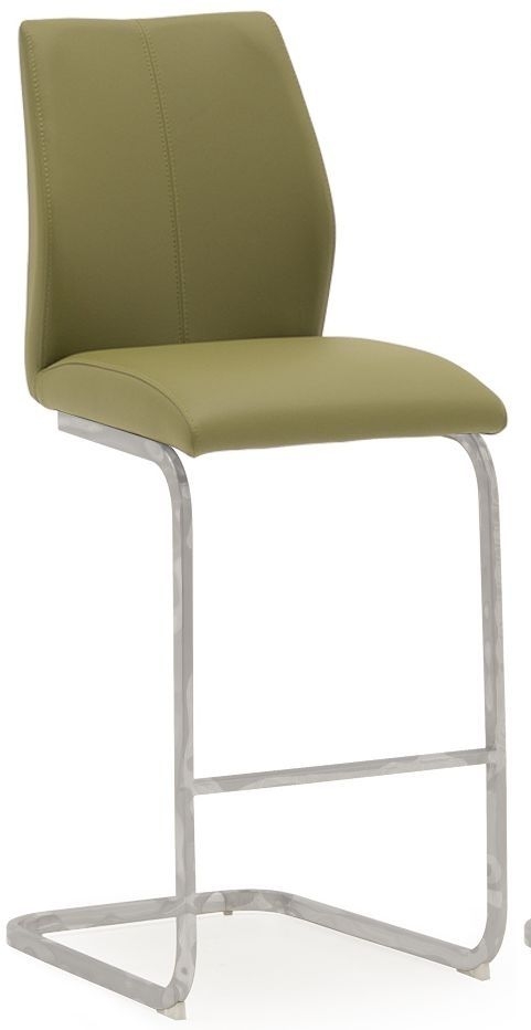 Elis Barstool - Set of 2 - Olive Green Faux Leather - Chrome