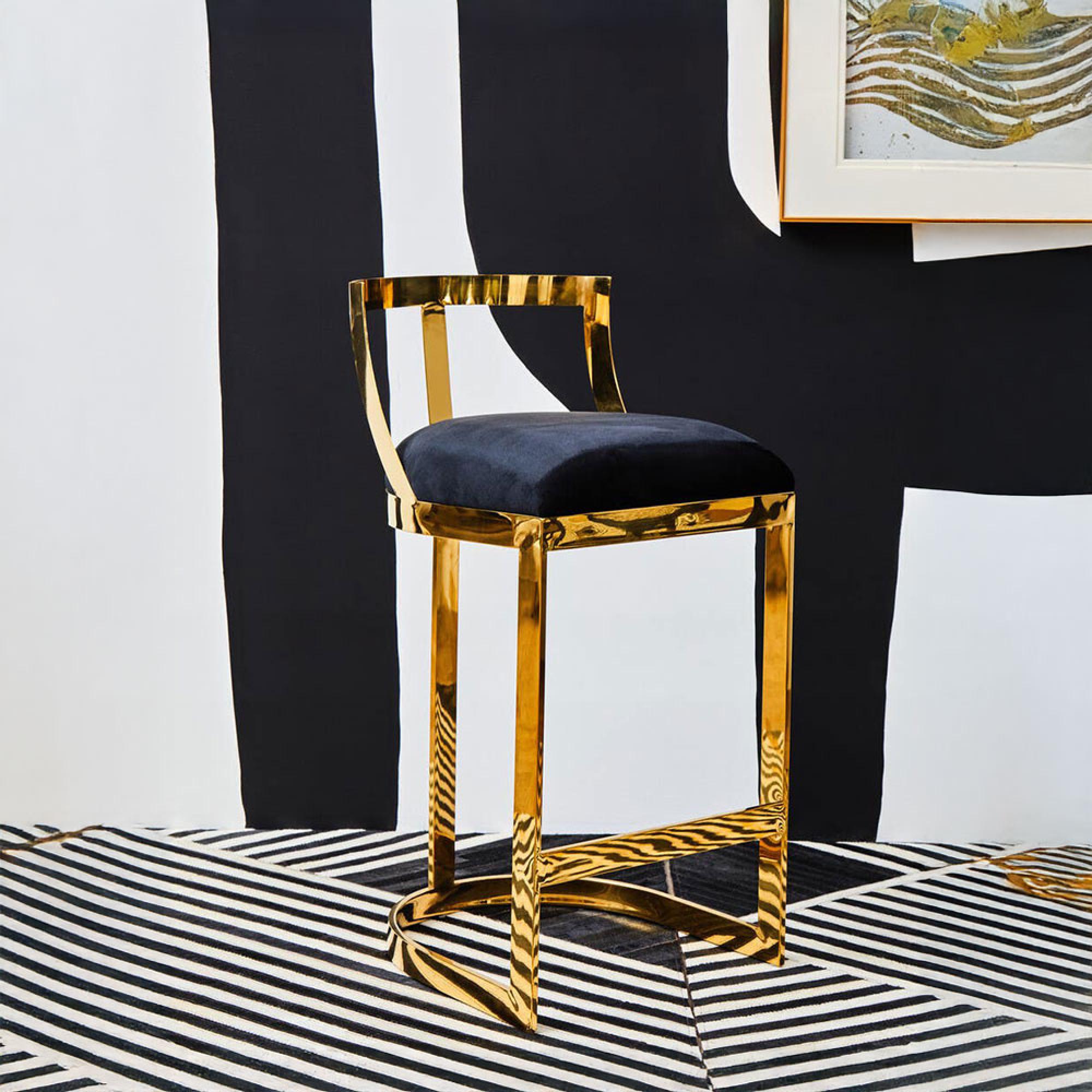 Azalea Barstool - Black Velvet Fabric with Gold Metal