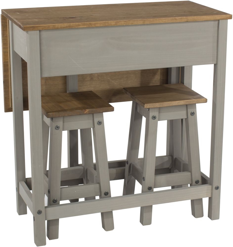 Corona Grey Mexican Pine Drop Leaf Table with 2 Stools