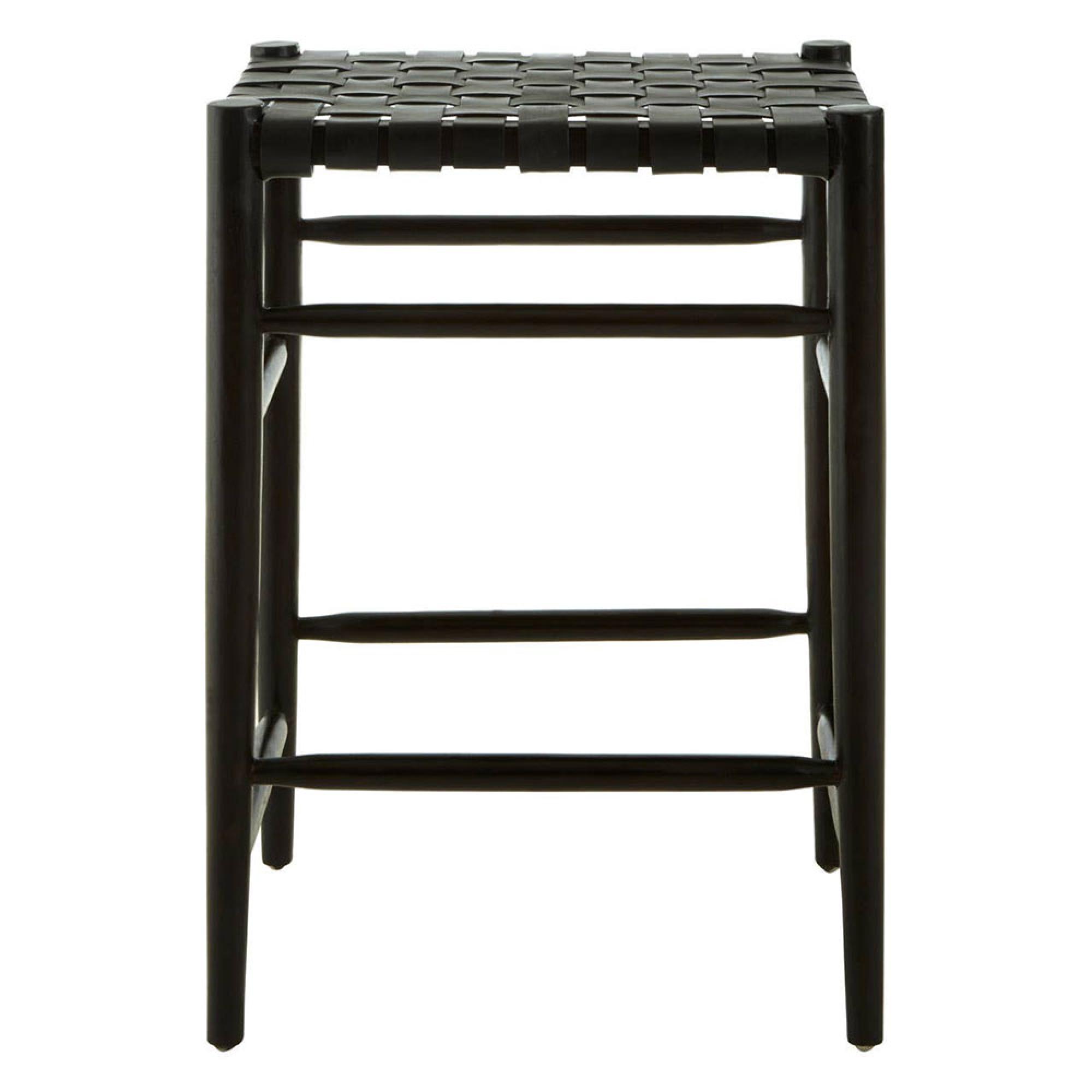 Kendari Barstool - Black Leather with Teak Wood