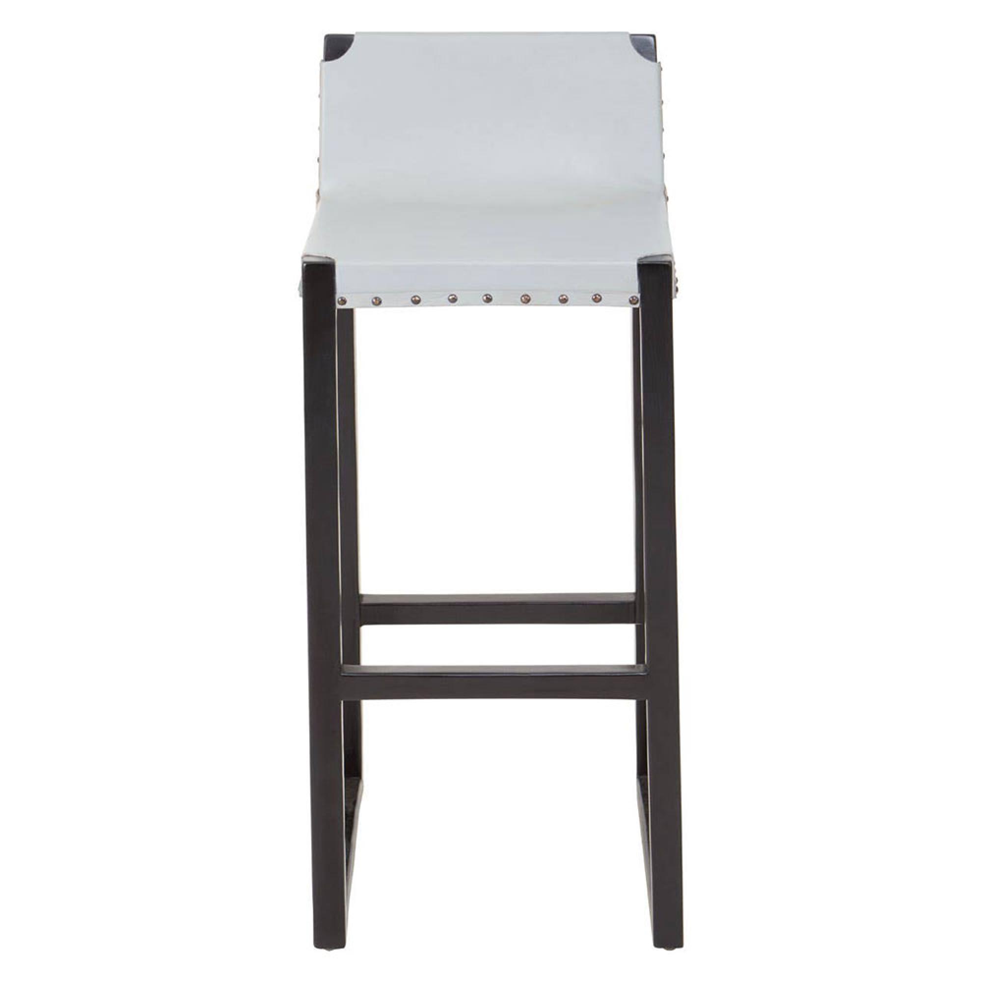 Kendari Barstool - Grey Leather with Teak Wood