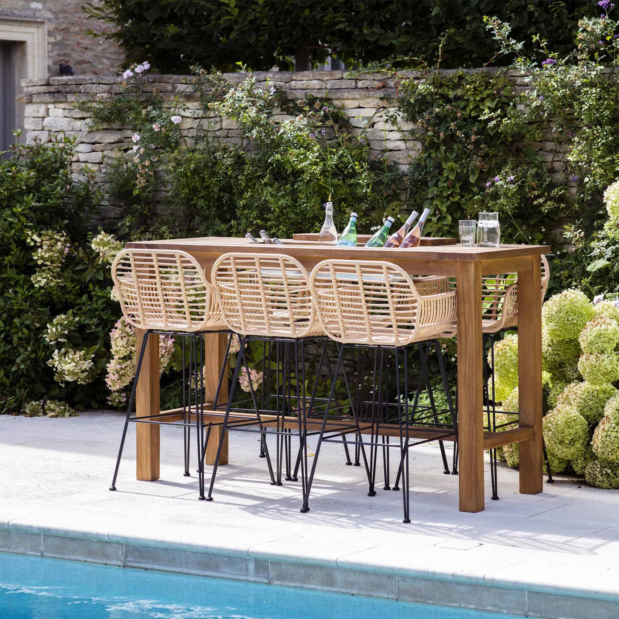 St Mawes Outdoor Bar Table with Trough 180cm Reclaimed Teak Wood