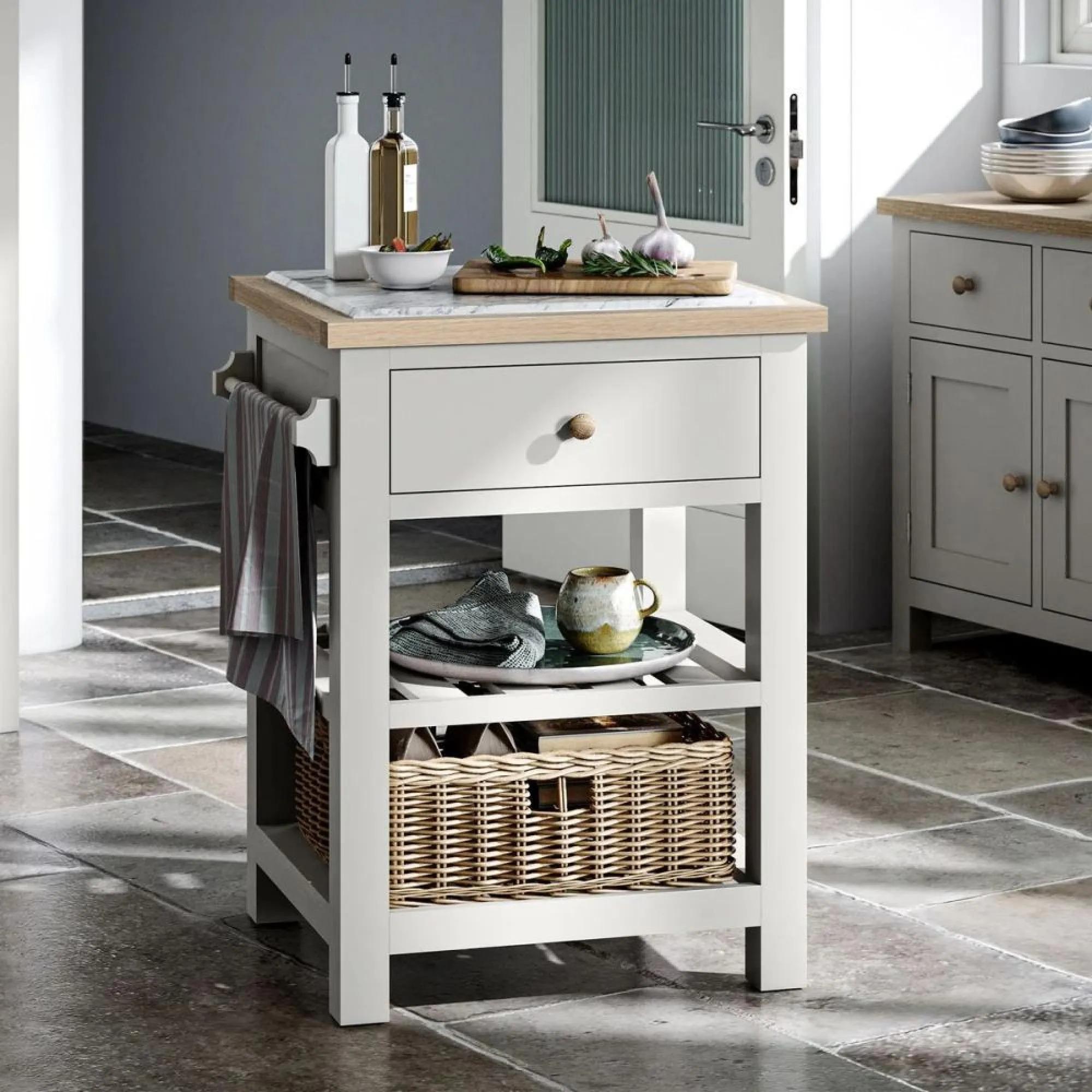 Modern Small Kitchen Island - 1 Drawer - Grey Painted