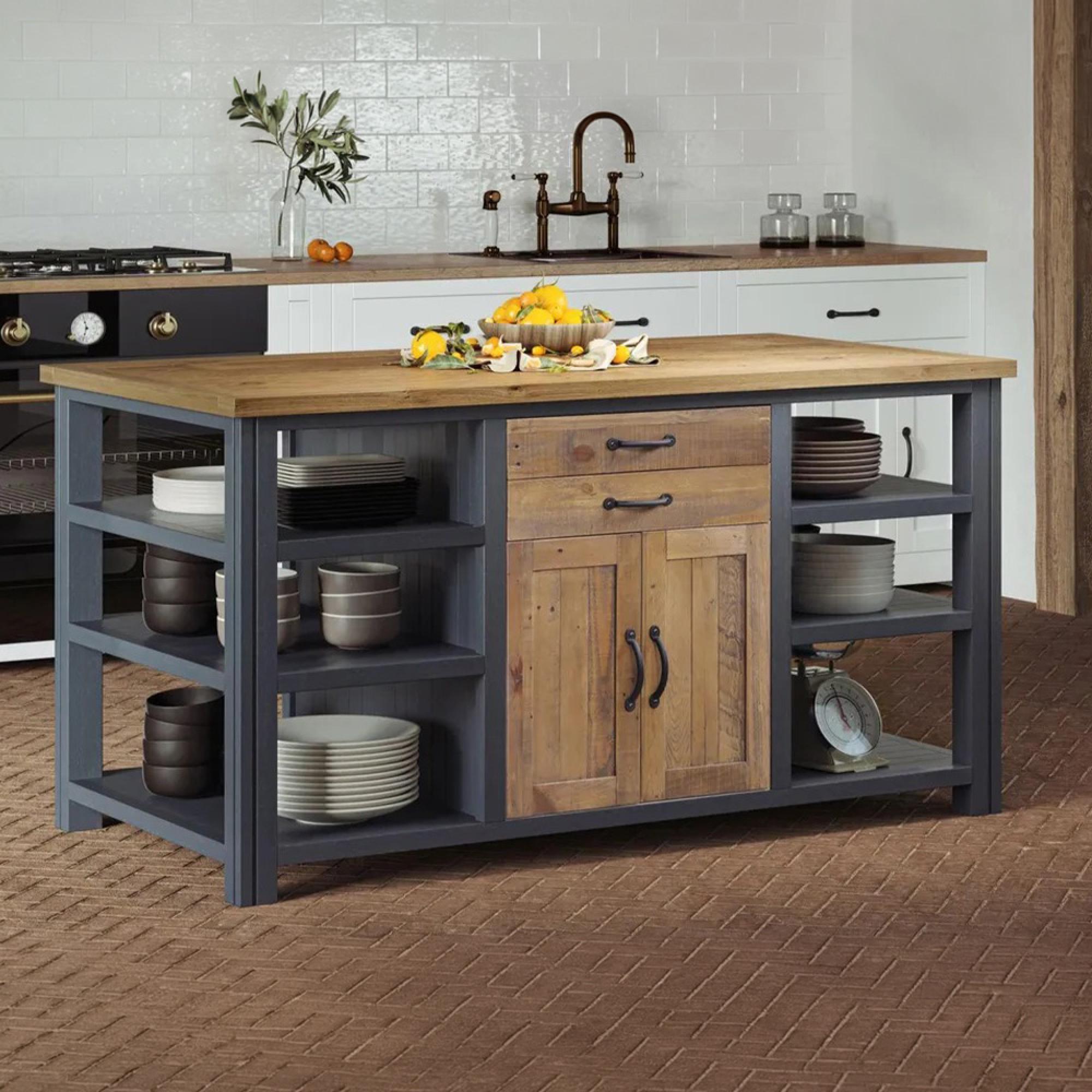 Splash Blue Kitchen Island - Reclaimed Wood - 2 Door