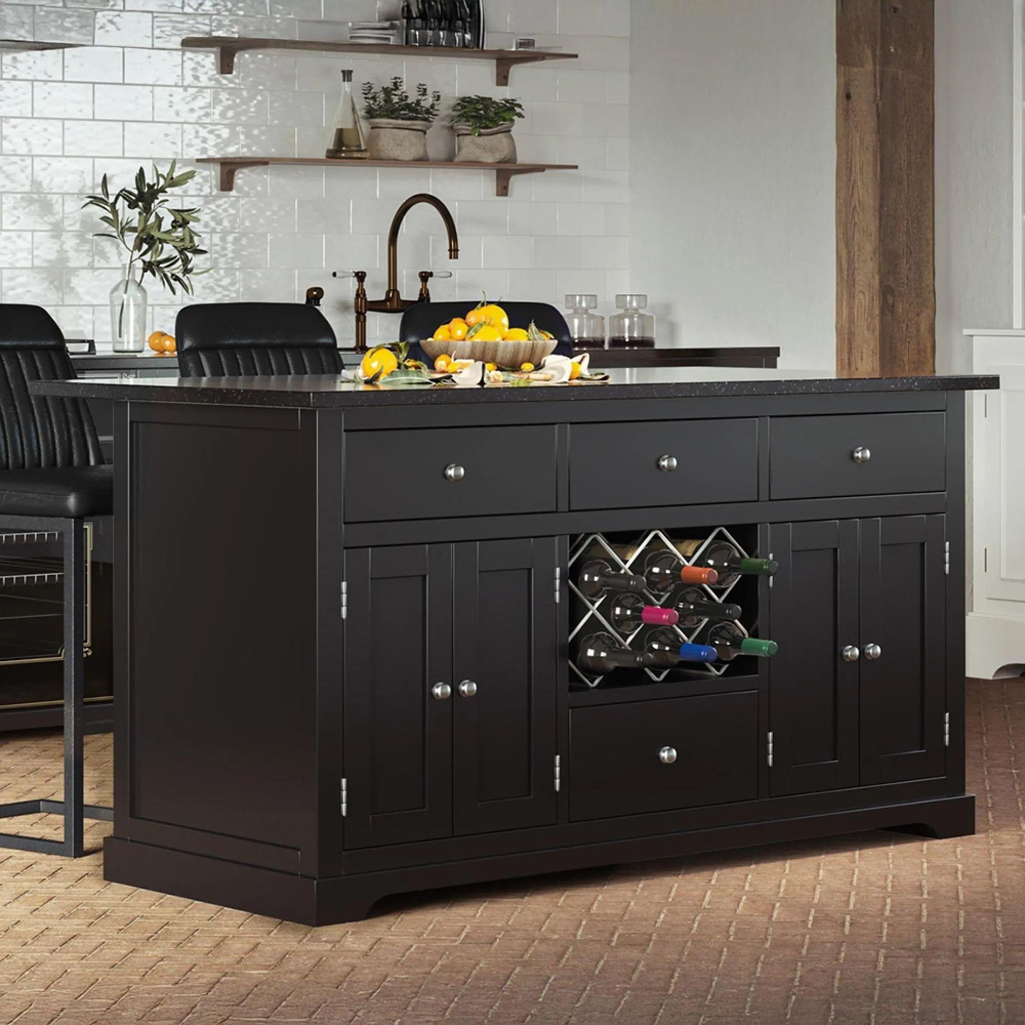 Black Kitchen Island with Granite Top