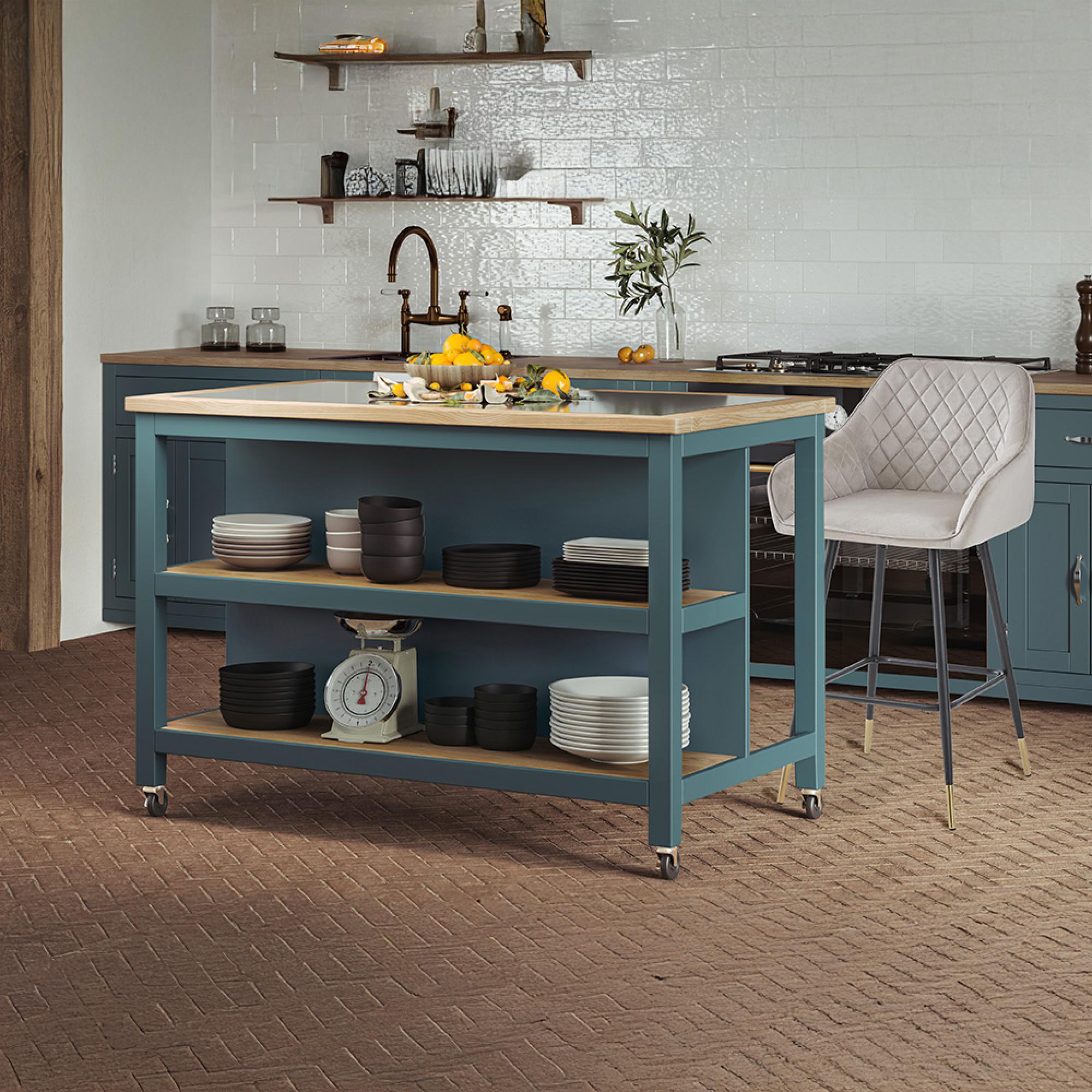 Blue Open Kitchen Island - Breakfast Bar