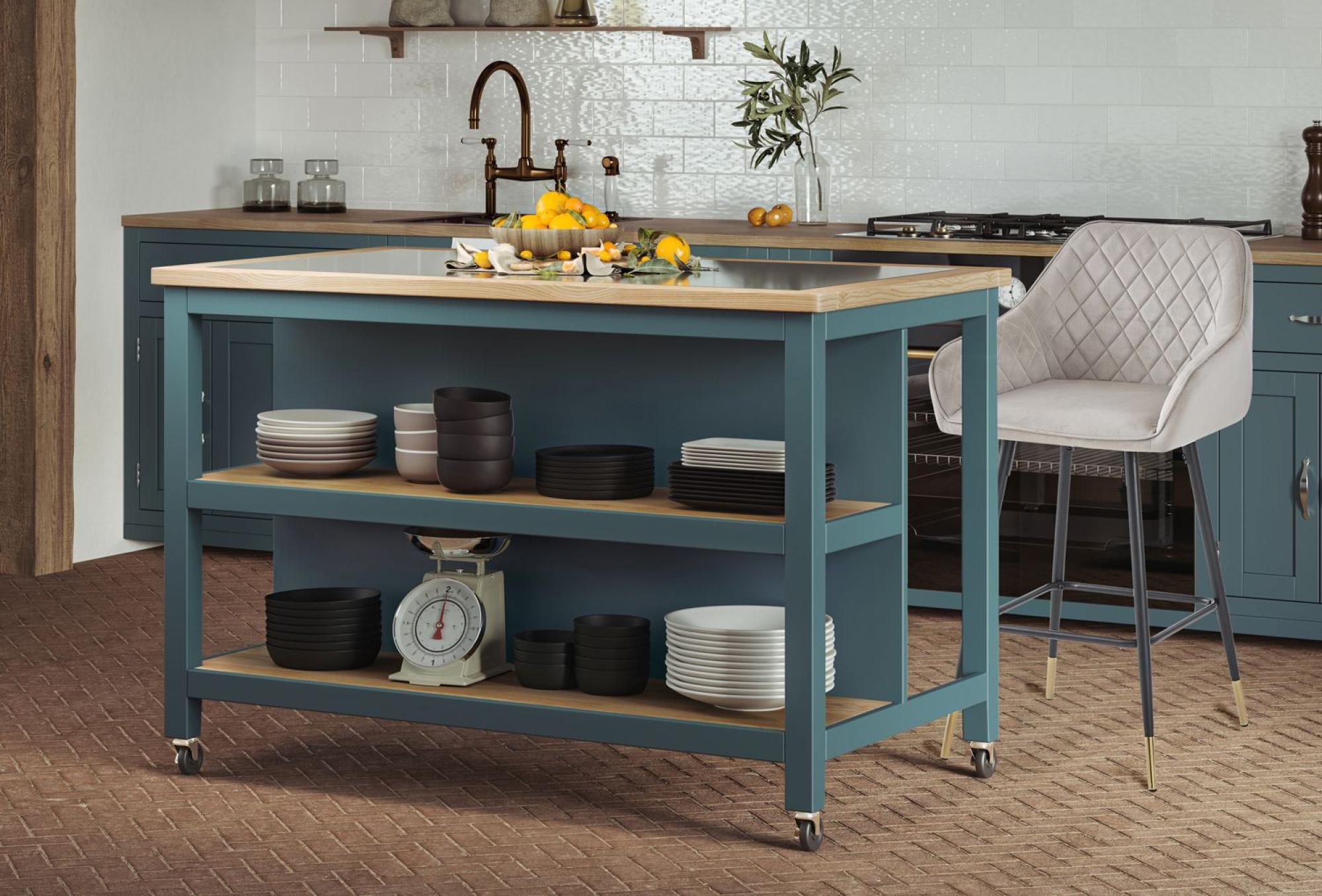 Blue Open Kitchen Island - Breakfast Bar
