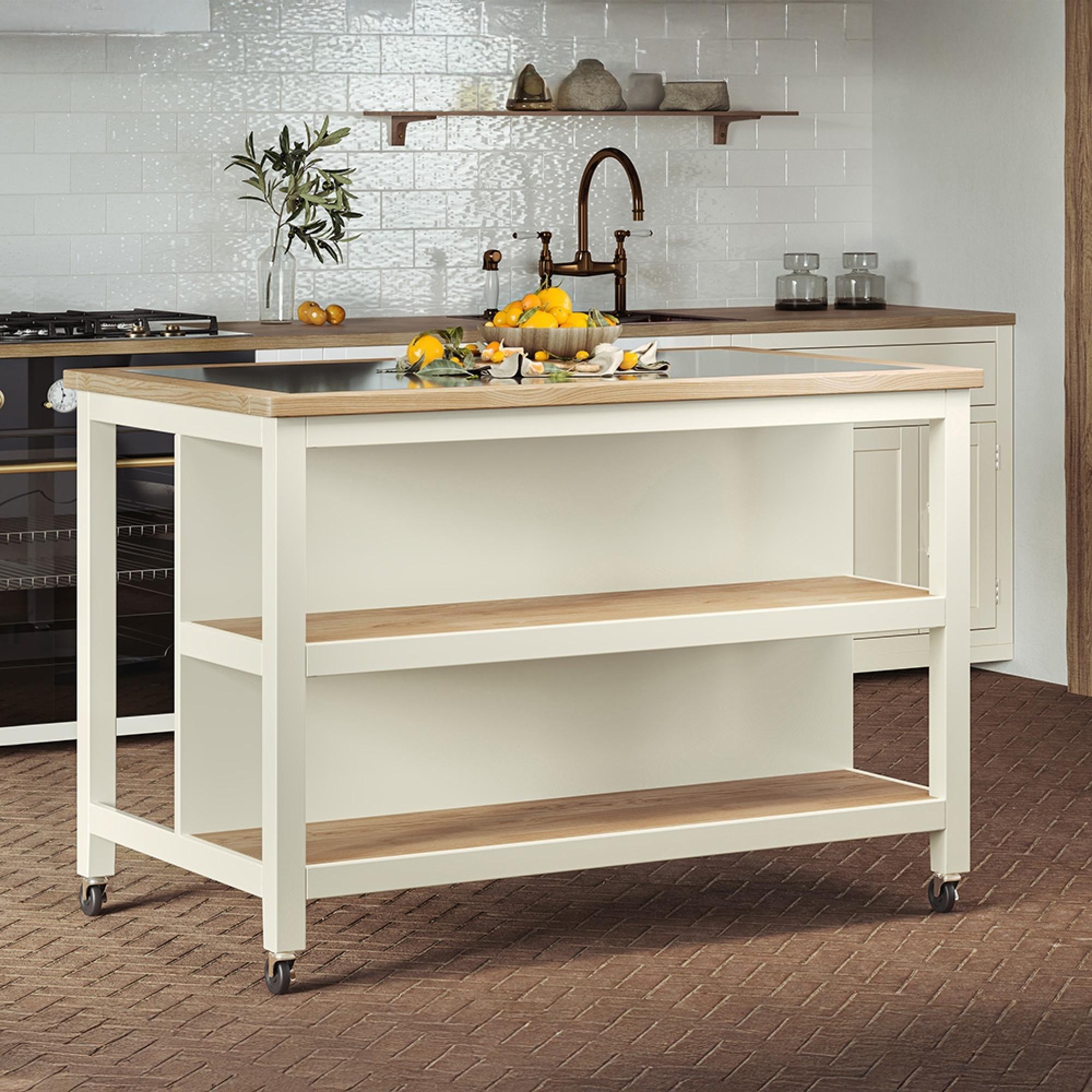 Cream Open Kitchen Island with Breakfast Bar