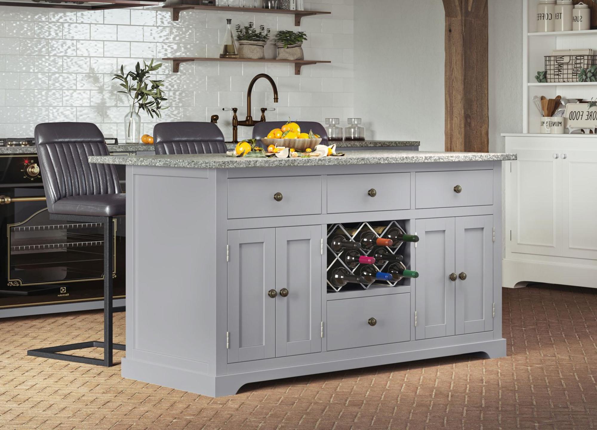 Grey Kitchen Island - Black Granite Top