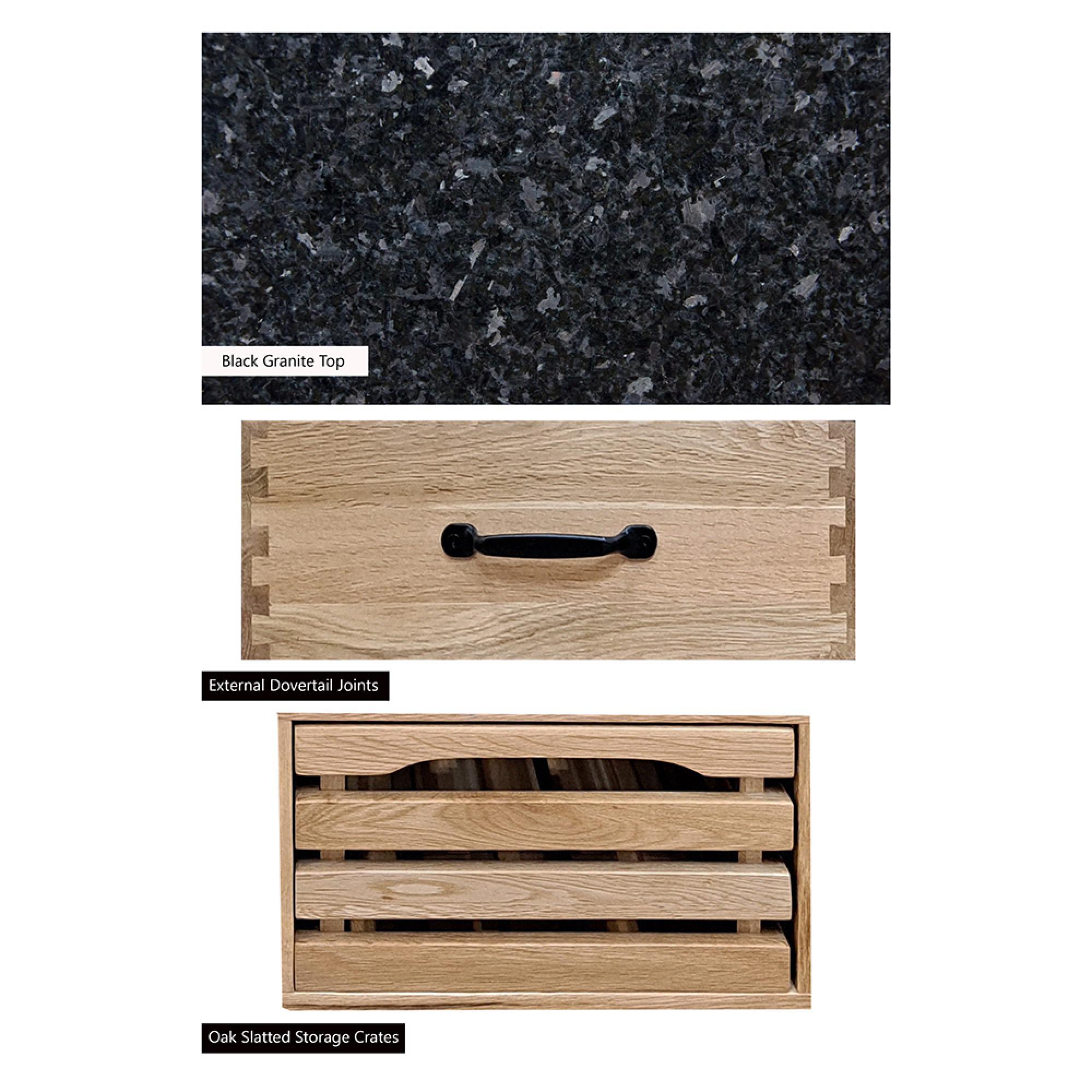 Oak Kitchen Island - 1 Drawer - Black Granite Top