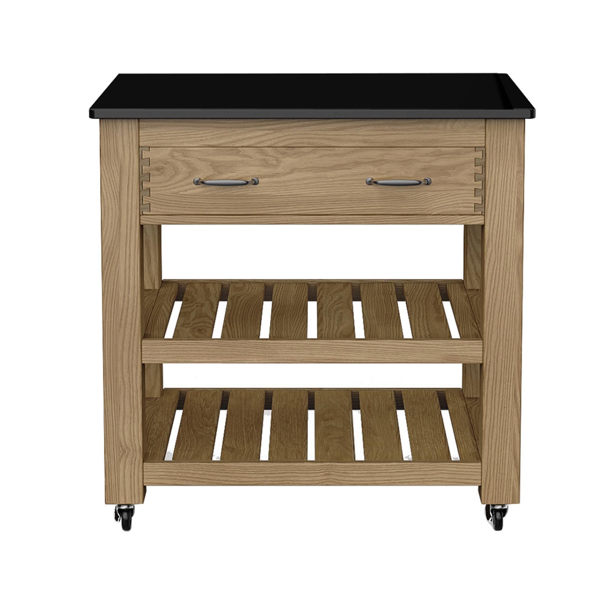 Oak Kitchen Island - 1 Drawer - Black Granite Top