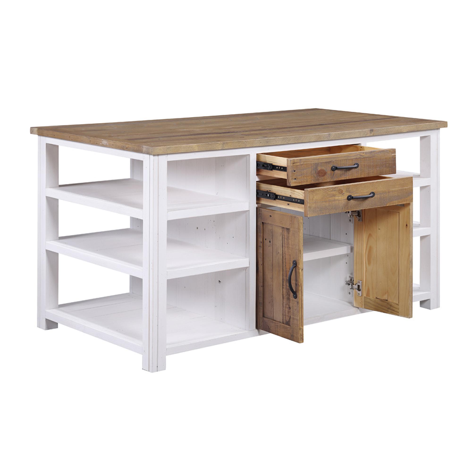 Splash of White Reclaimed Wood Kitchen Island - 2 Door