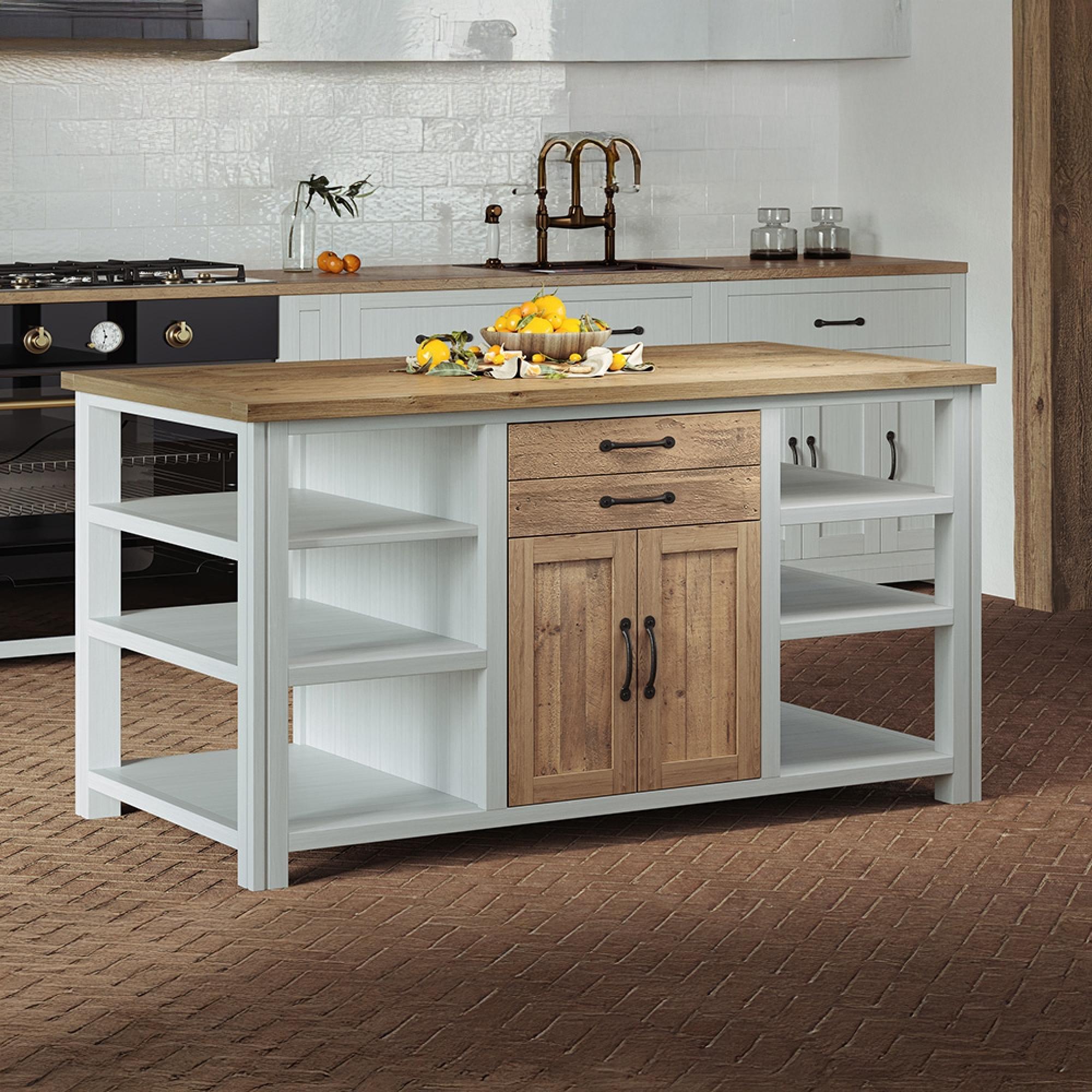 Splash of White Reclaimed Wood 4 Drawer Kitchen Island