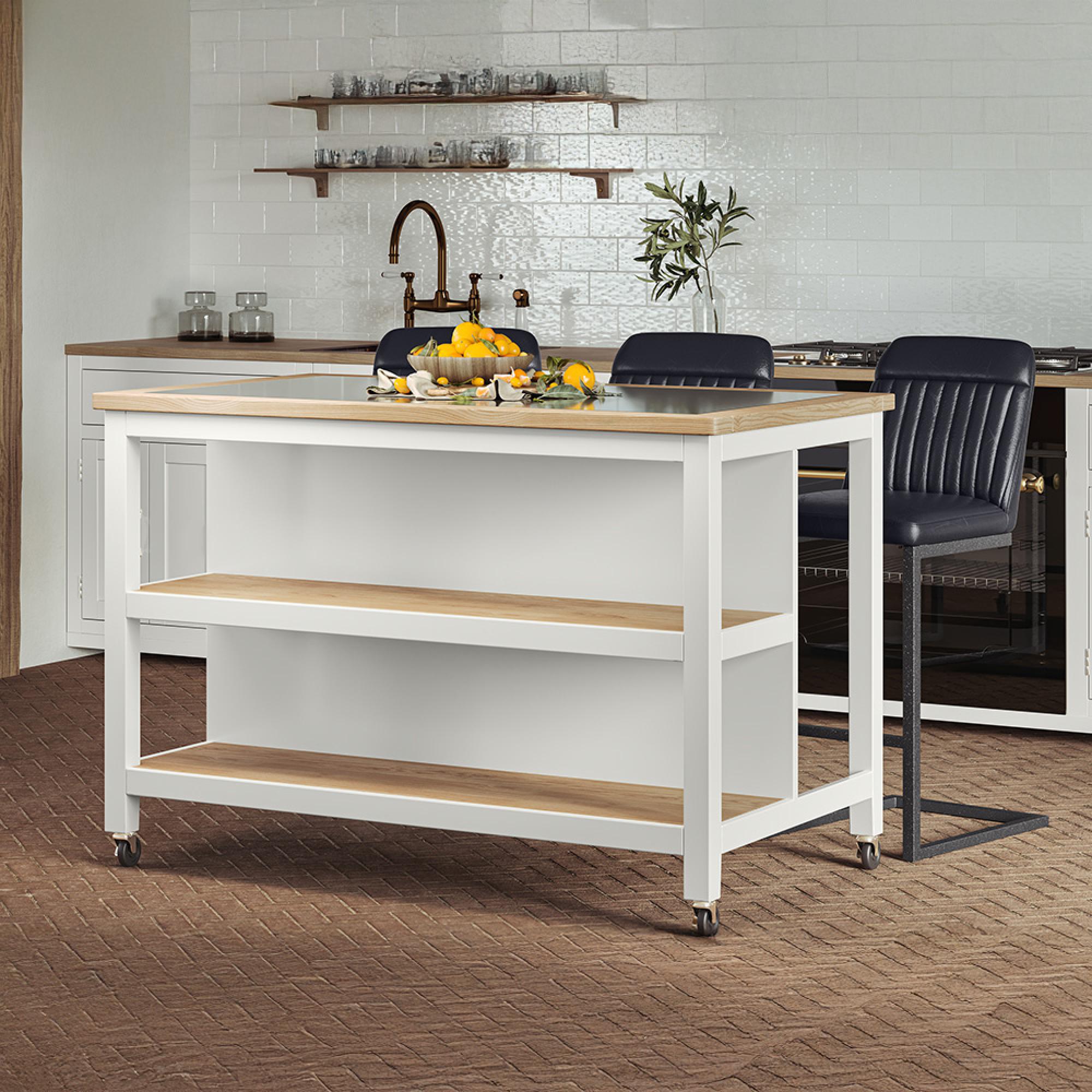 White Open Kitchen Island - Breakfast Bar