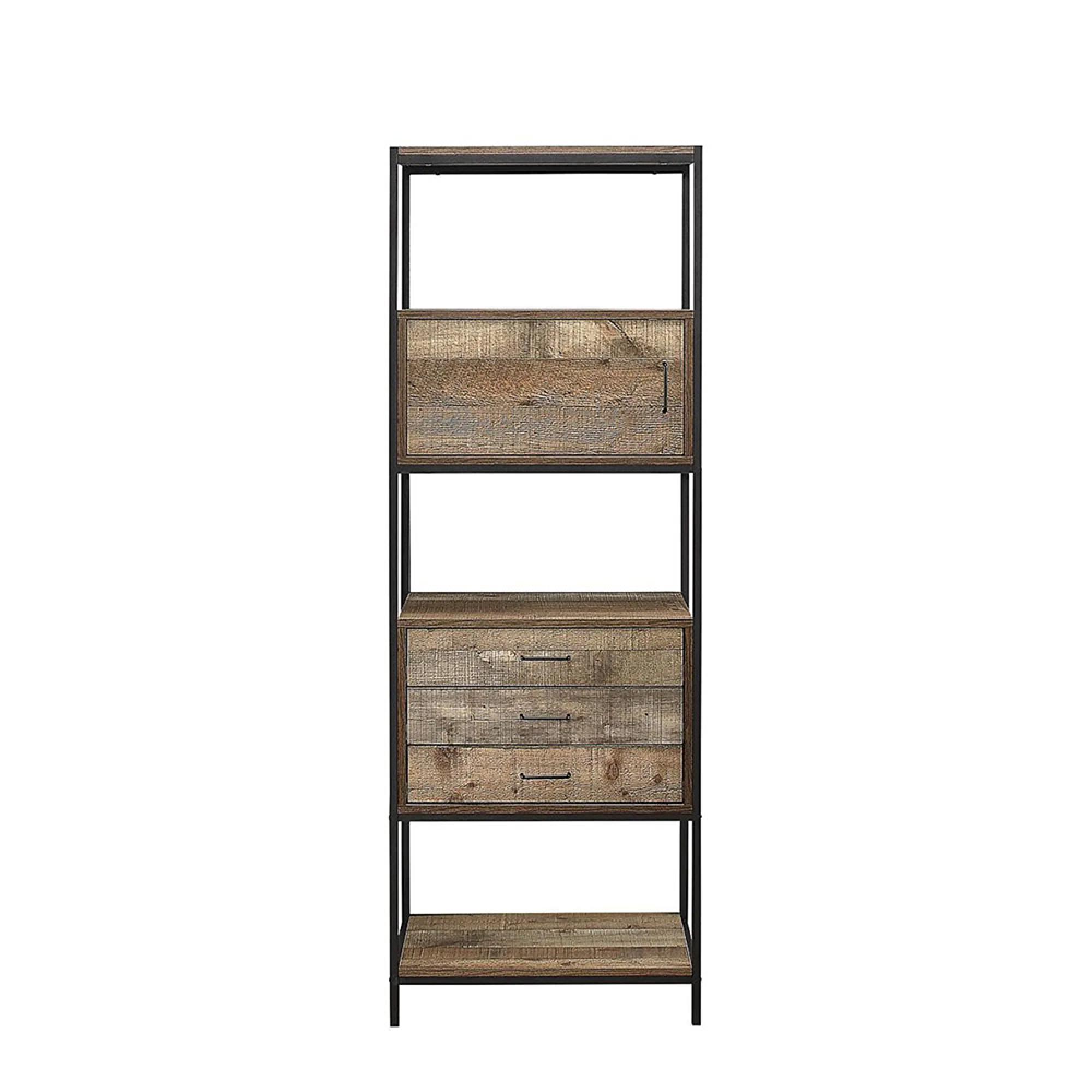 Urban Shelving Unit - Industrial Style - 1 Door 3 Drawer - Rustic Wood