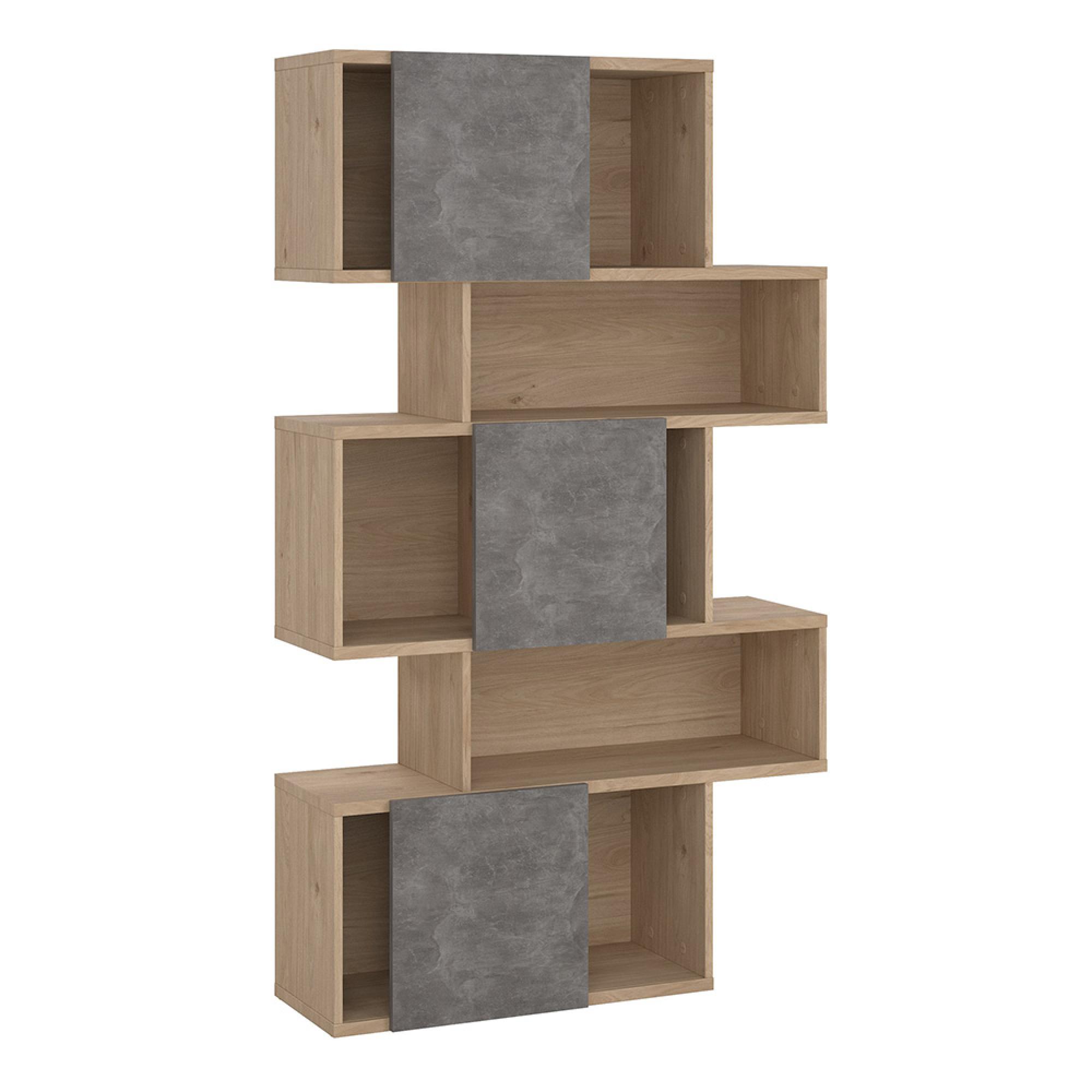 Maze Bookcase - Asymmetrical Design - 3 Sliding Door - Oak and Concrete