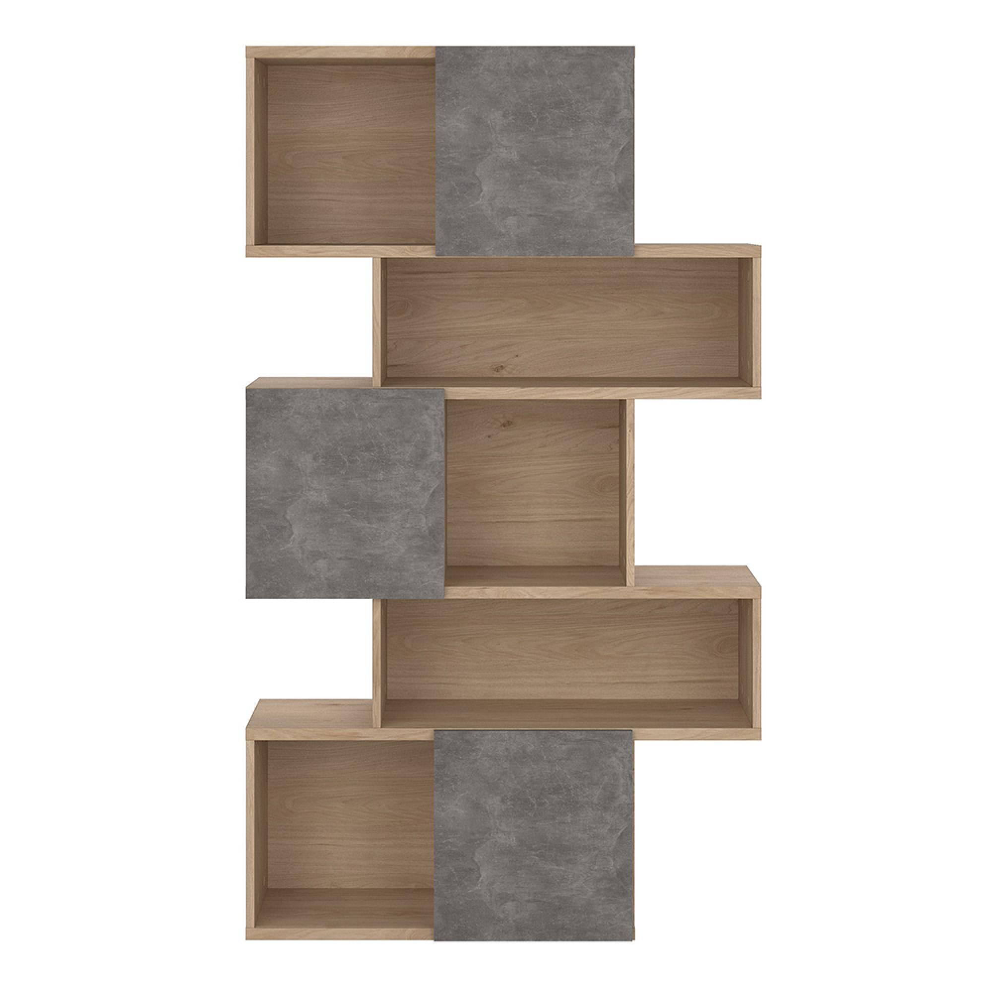 Maze Bookcase - Asymmetrical Design - 3 Sliding Door - Oak and Concrete