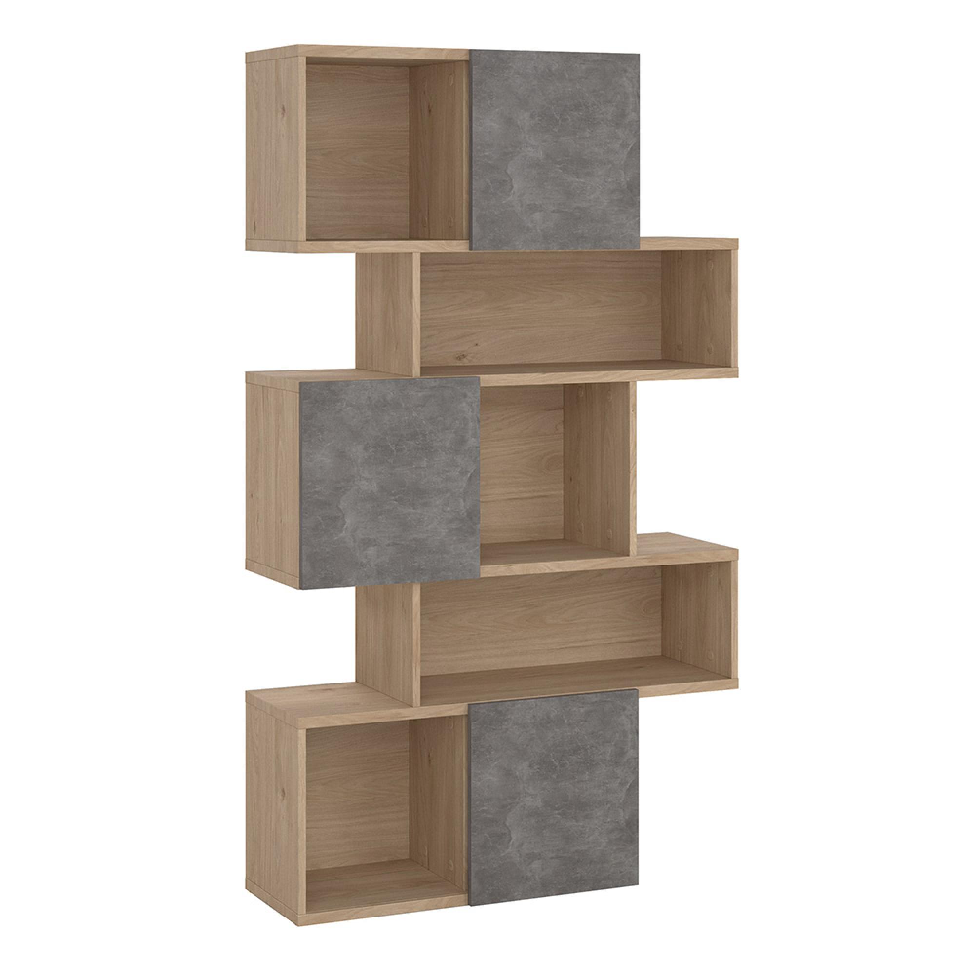 Maze Bookcase - Asymmetrical Design - 3 Sliding Door - Oak and Concrete