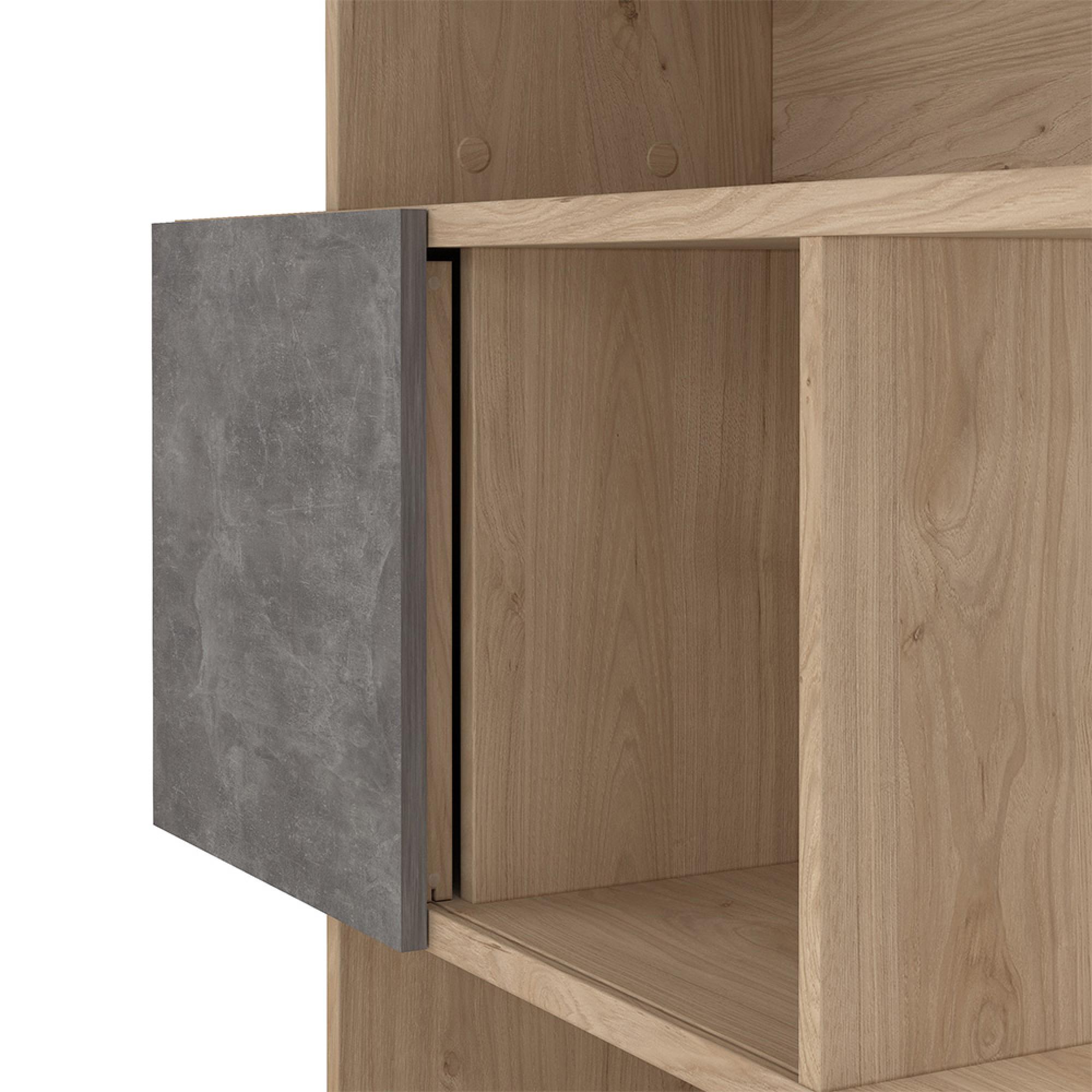 Maze Bookcase - Asymmetrical Design - 3 Sliding Door - Oak and Concrete