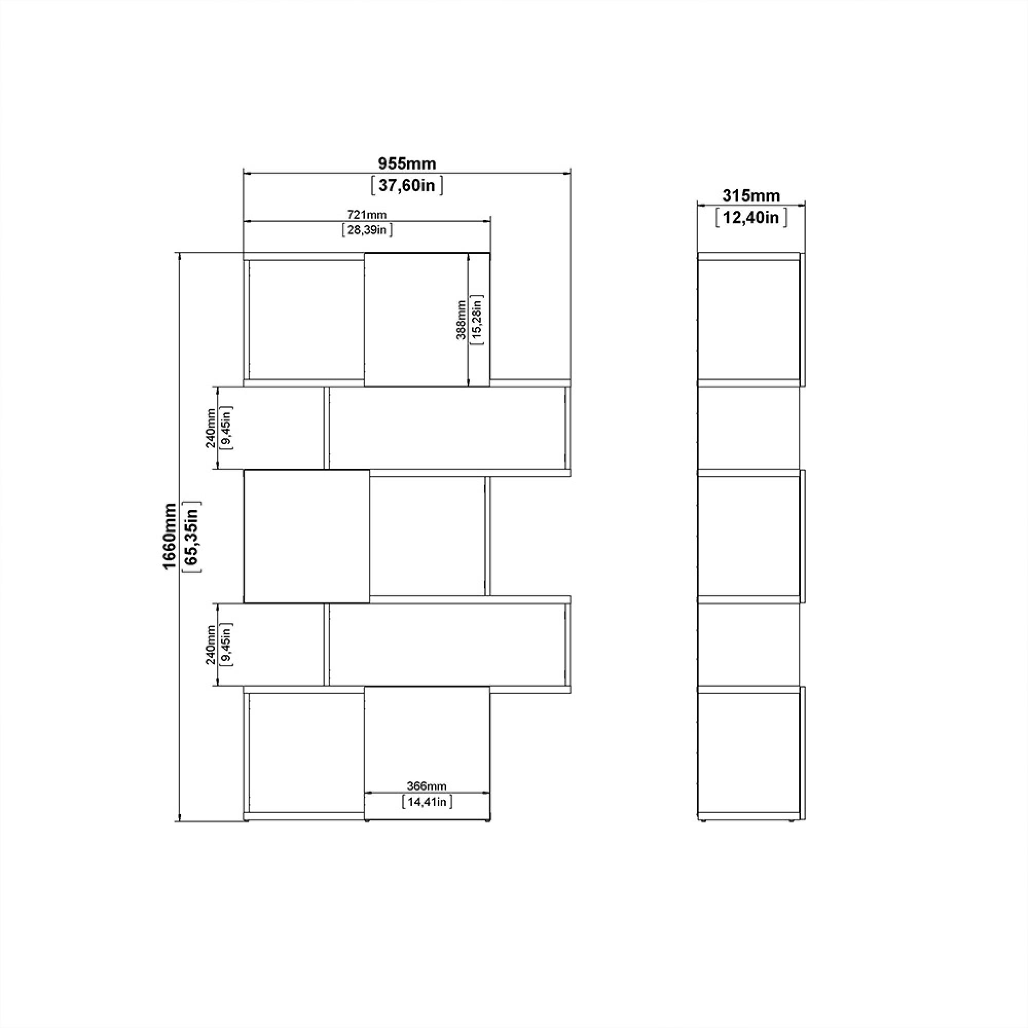 Maze Bookcase - Asymmetrical Design - 3 Sliding Door - Oak and Concrete