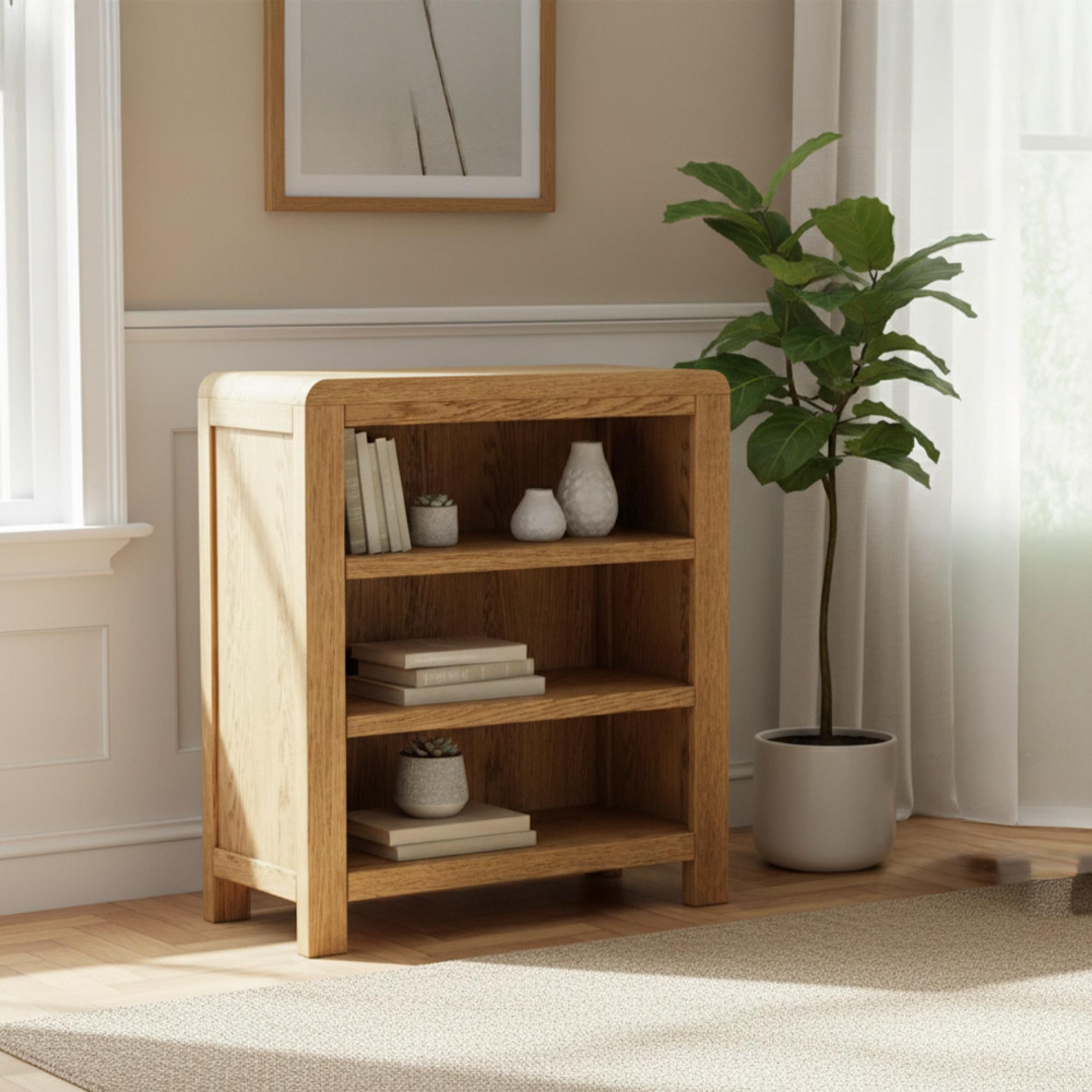 Thurlestone Curved Low Bookcase - Oak