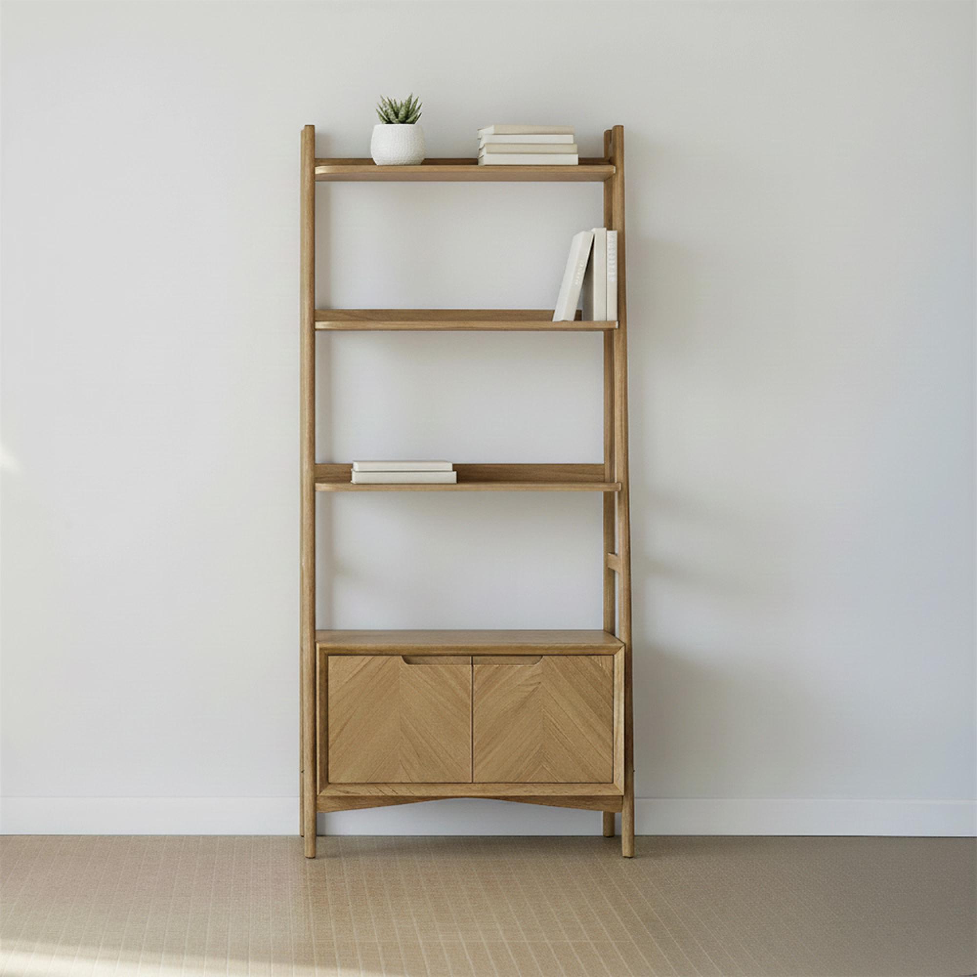 Valencia Herringbone Bookcase - with Cupboard - Oak