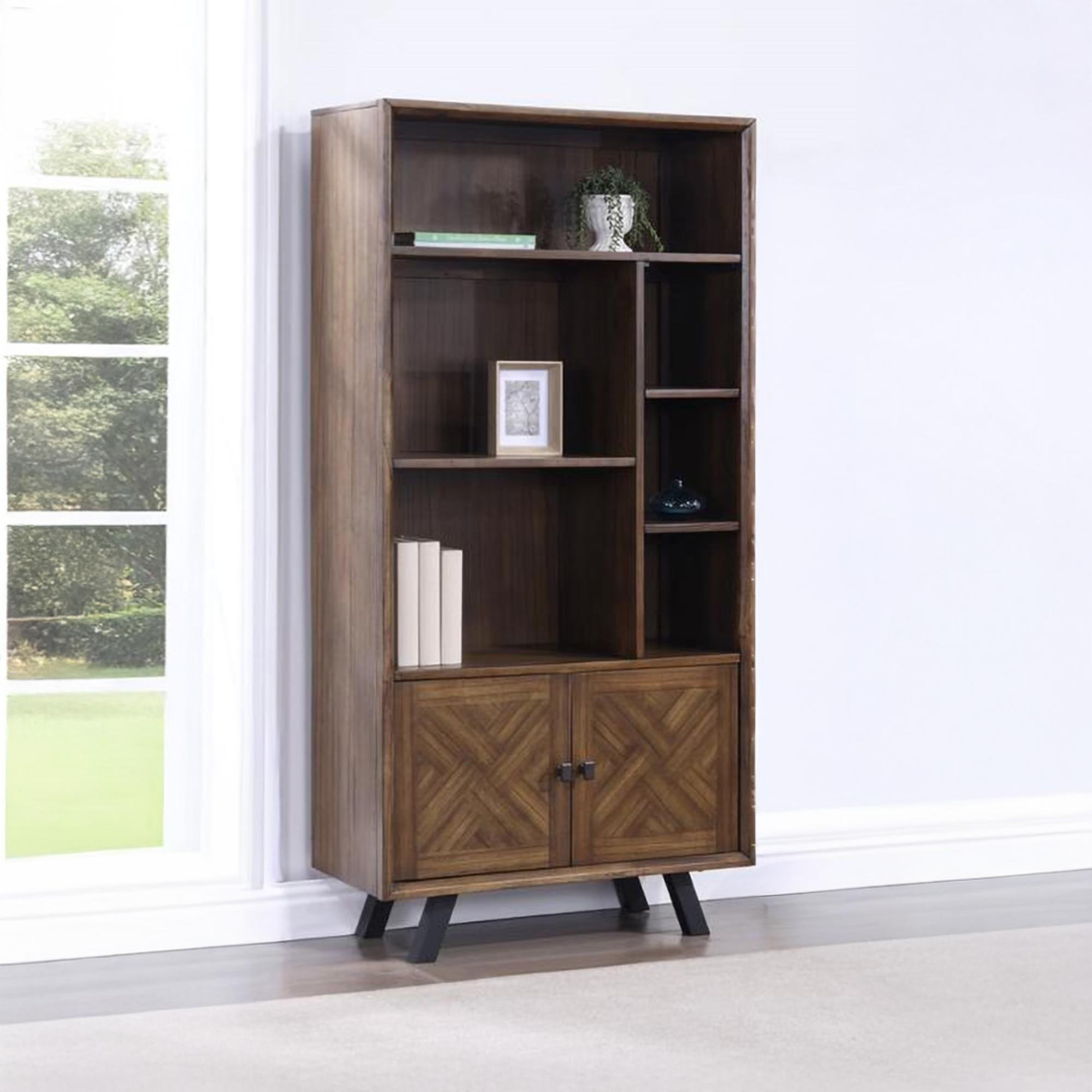 Nevada Wide Bookcase - with Cupboard - Parquet Style Wood
