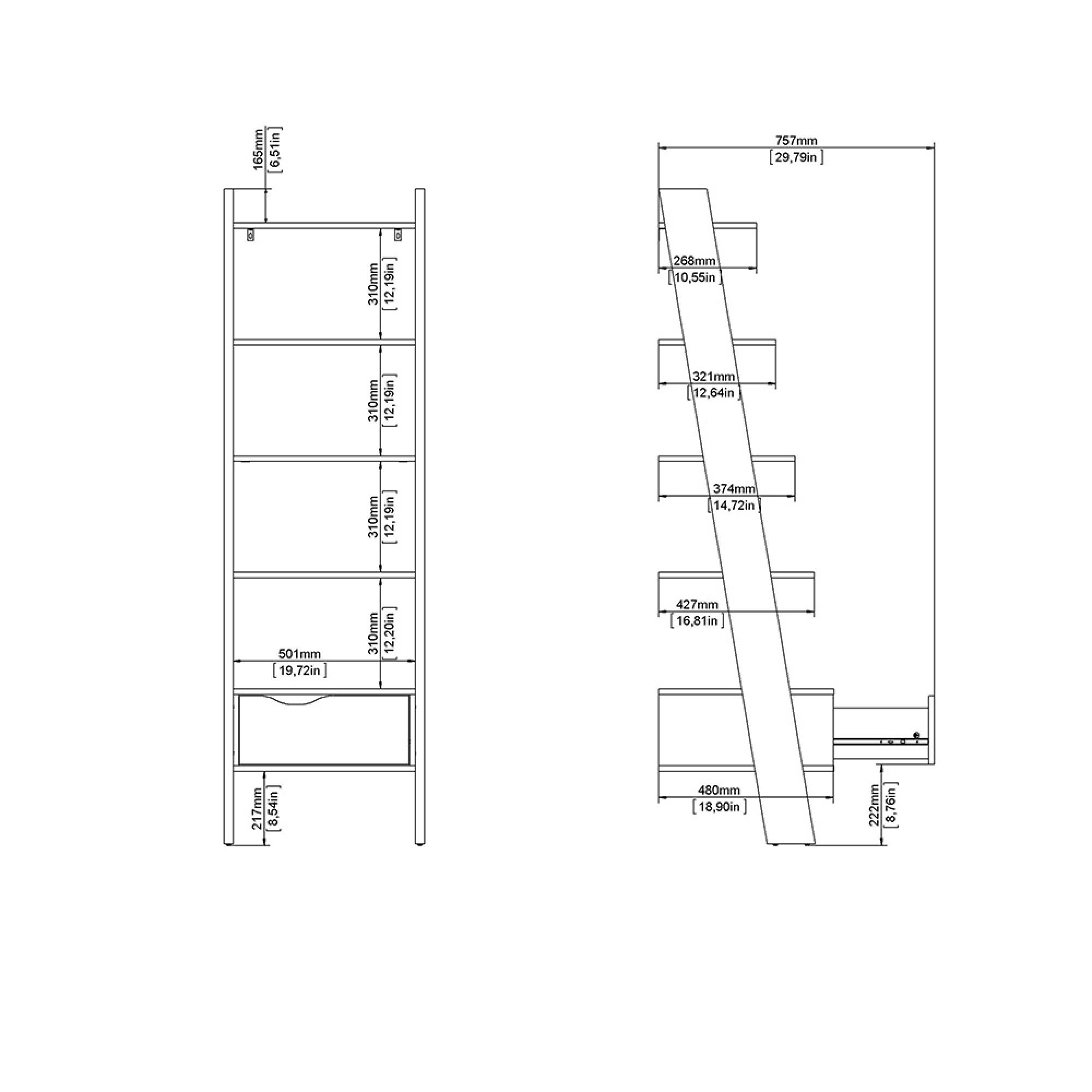 Oslo Bookcase - 1 Drawer - Leaning - White and Oak