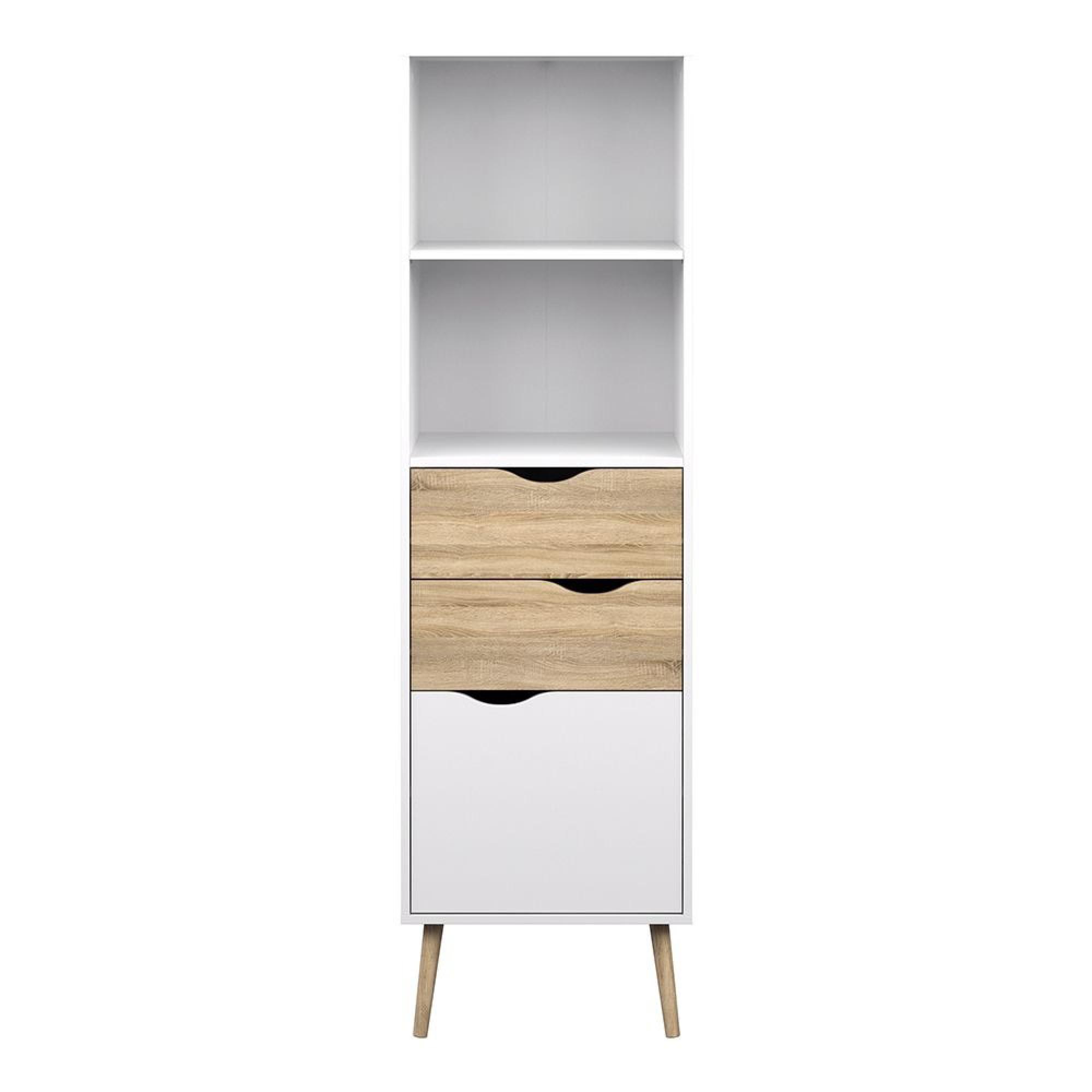 Oslo Bookcase - 1 Door - 2 Drawer - Narrow - White and Oak
