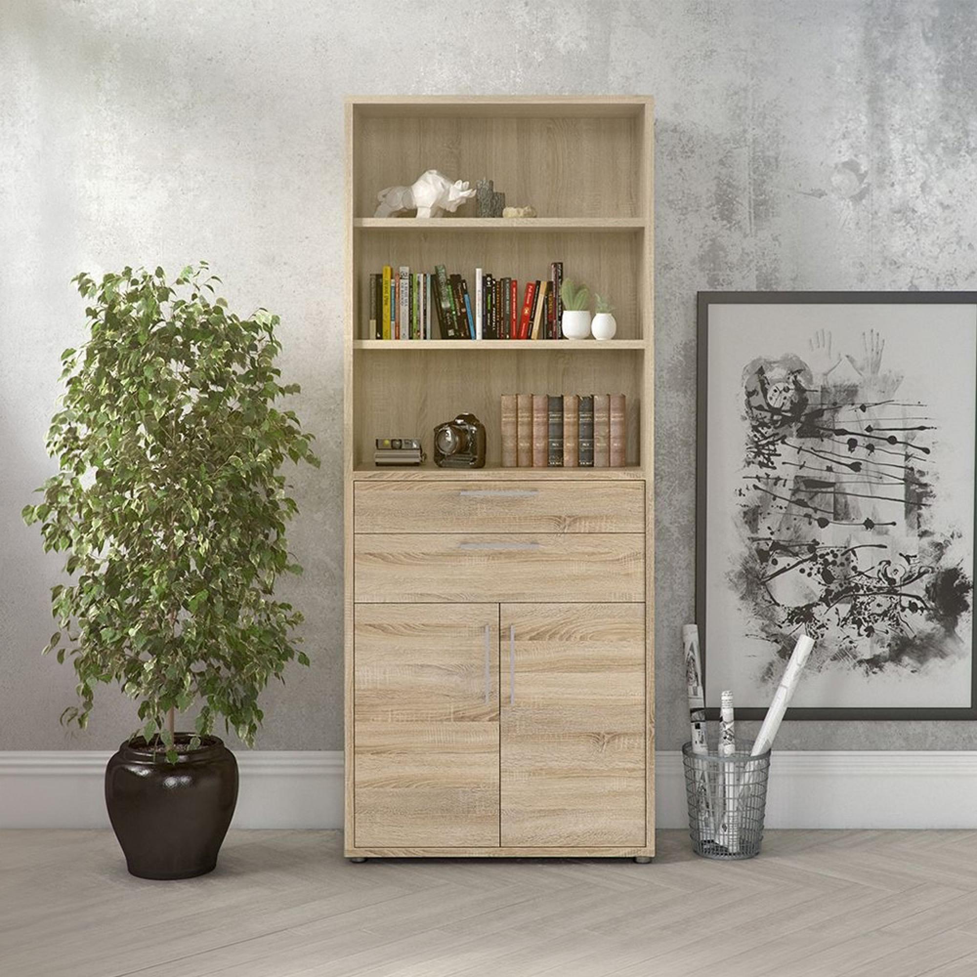 Prima Bookcase - 2 Door - 2 Drawer - Oak