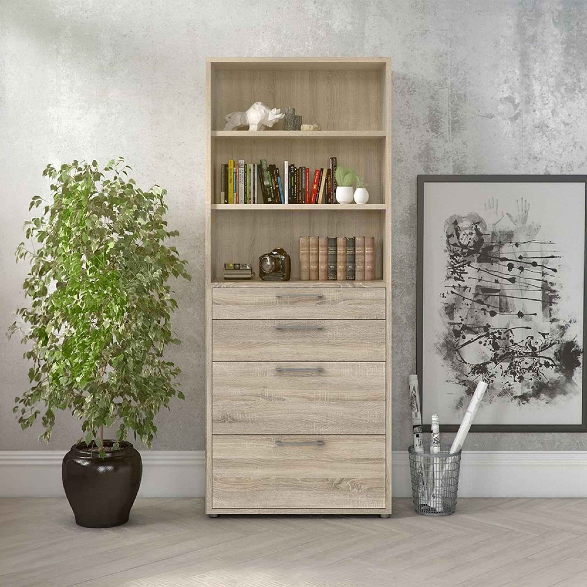 Prima Bookcase - 4 Drawer - Oak