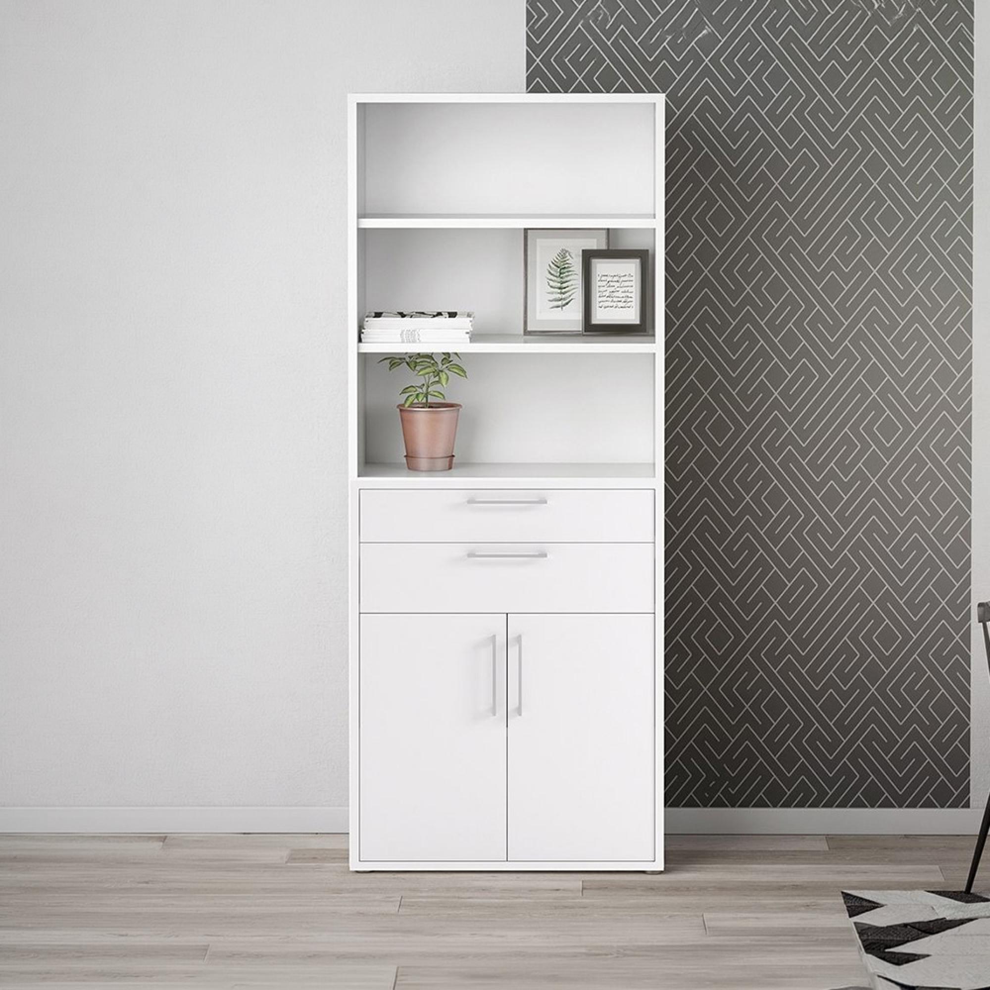 Prima Bookcase - High - 2 Door - 2 Drawer - White