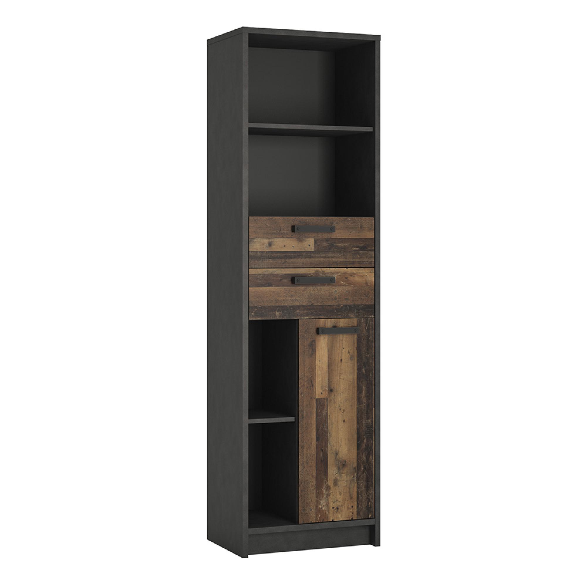 Brooklyn Bookcase - 1 Door - 2 Drawer - Narrow - Rustic