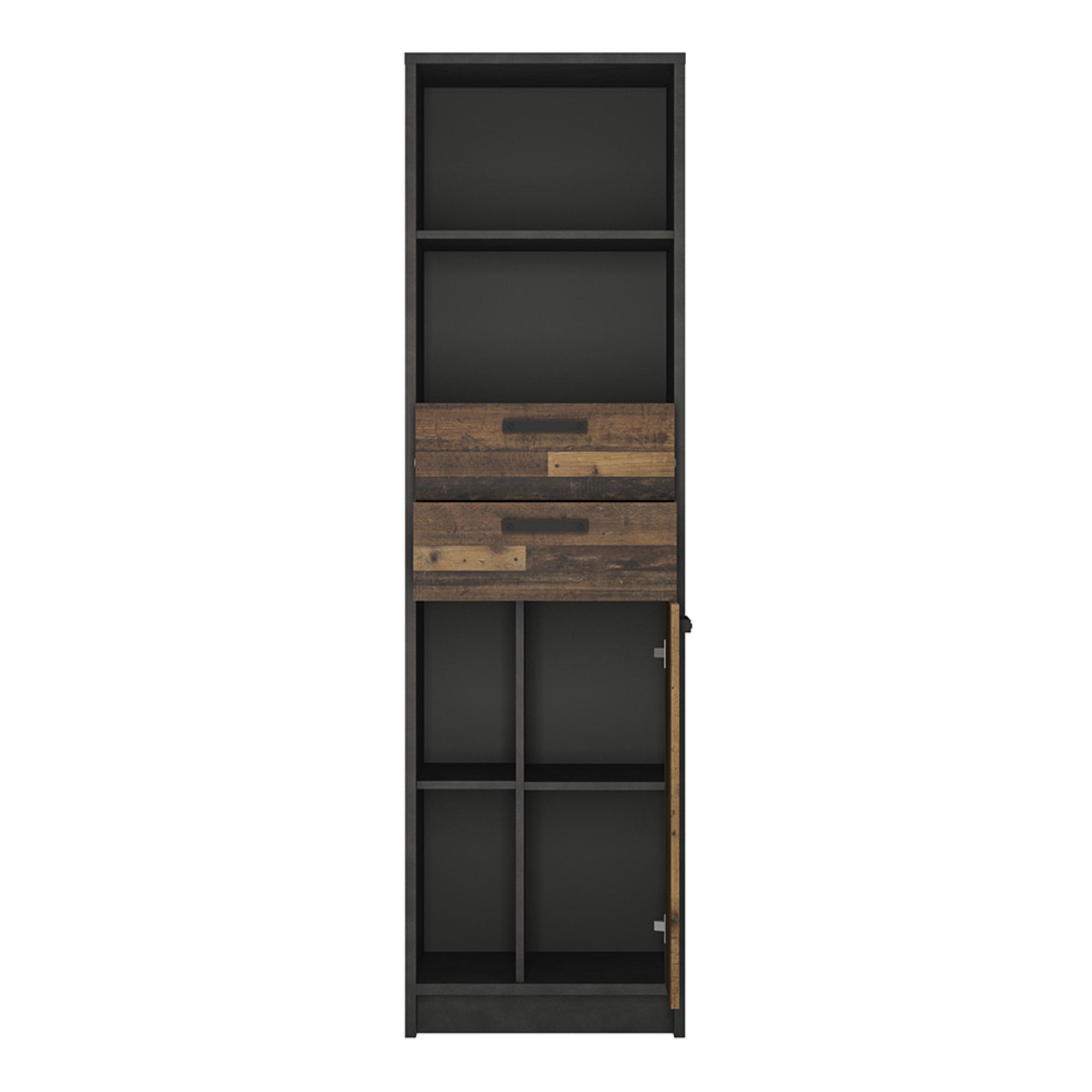 Brooklyn Bookcase - 1 Door - 2 Drawer - Narrow - Rustic