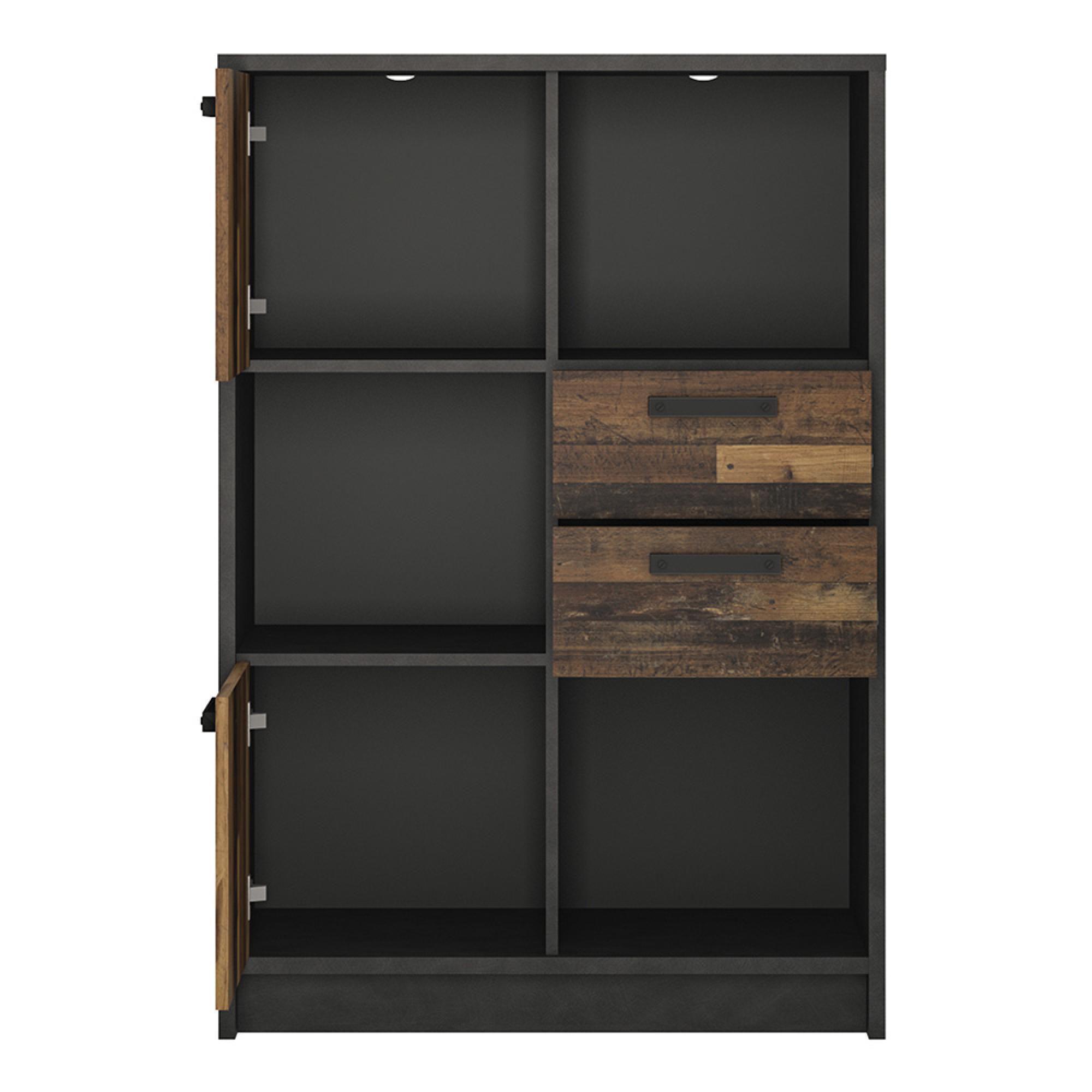 Brooklyn Bookcase - 2 Door - 2 Drawer - Low - Rustic