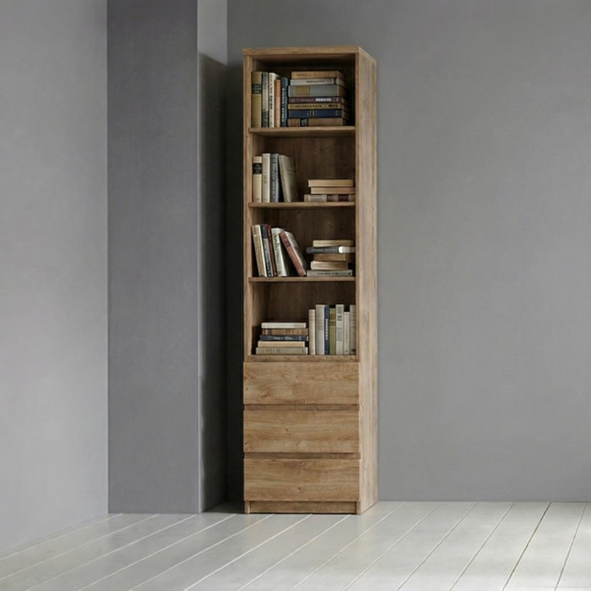 Fribo Bookcase - 3 Drawer - Narrow - Oak