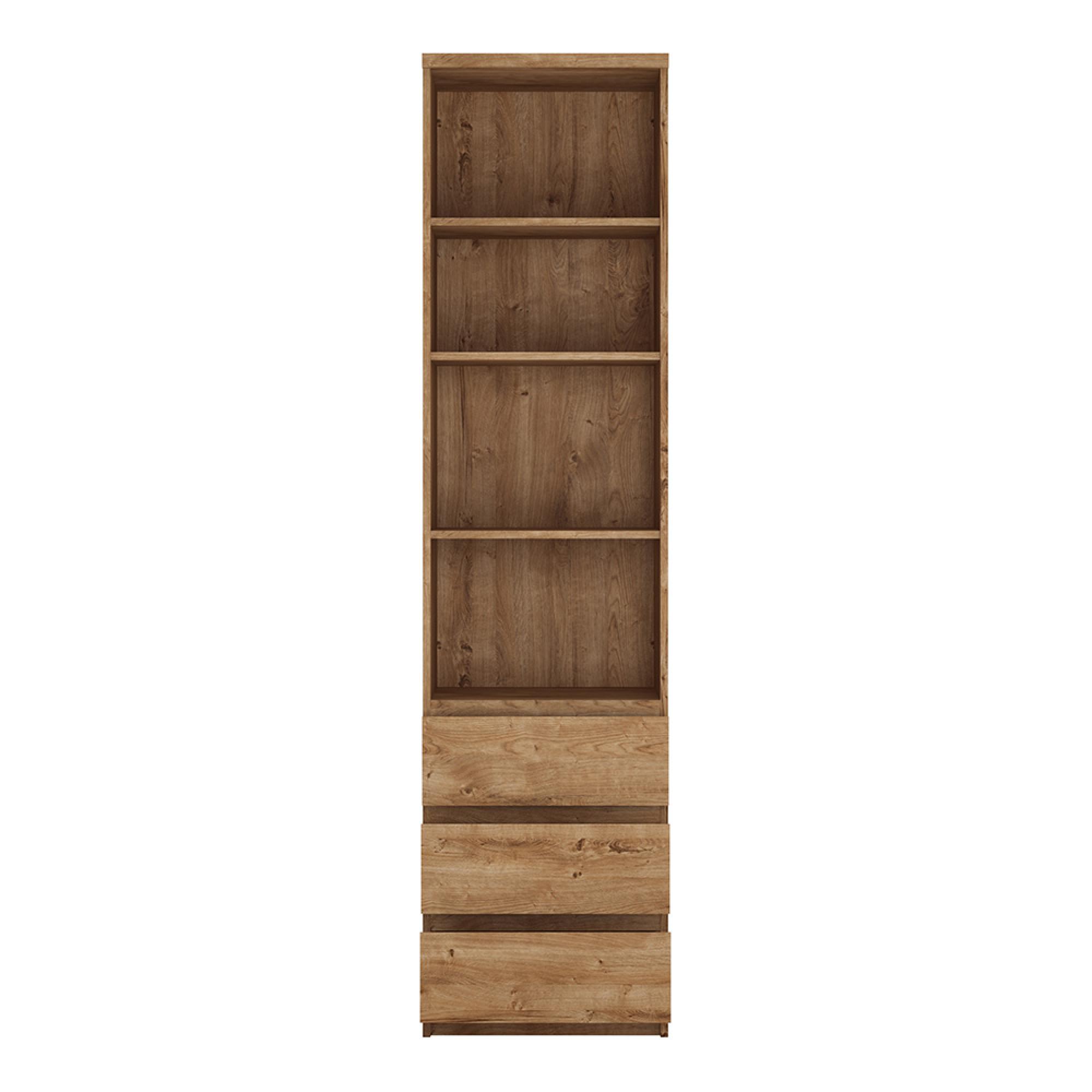 Fribo Bookcase - 3 Drawer - Narrow - Oak
