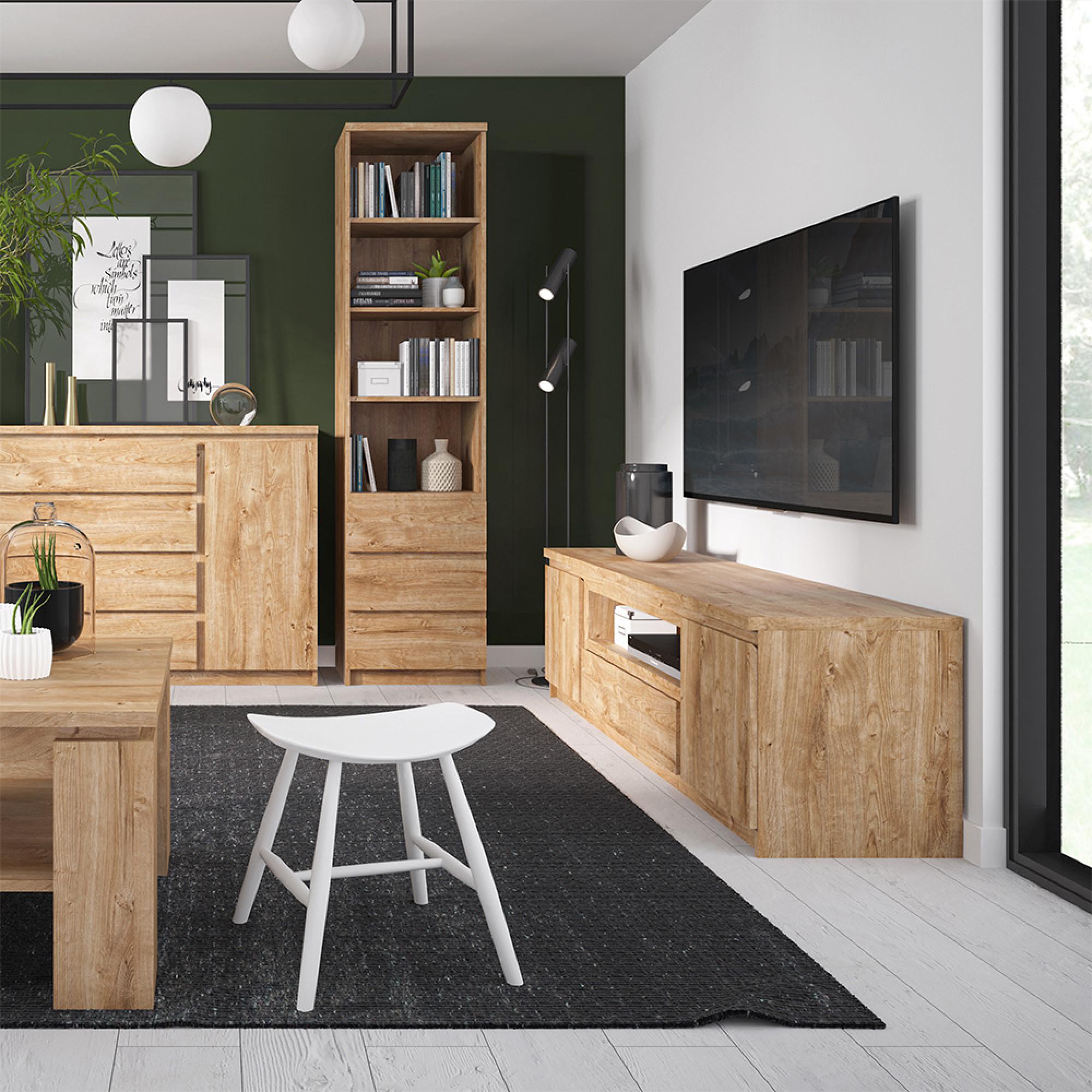 Fribo Bookcase - 3 Drawer - Narrow - Oak