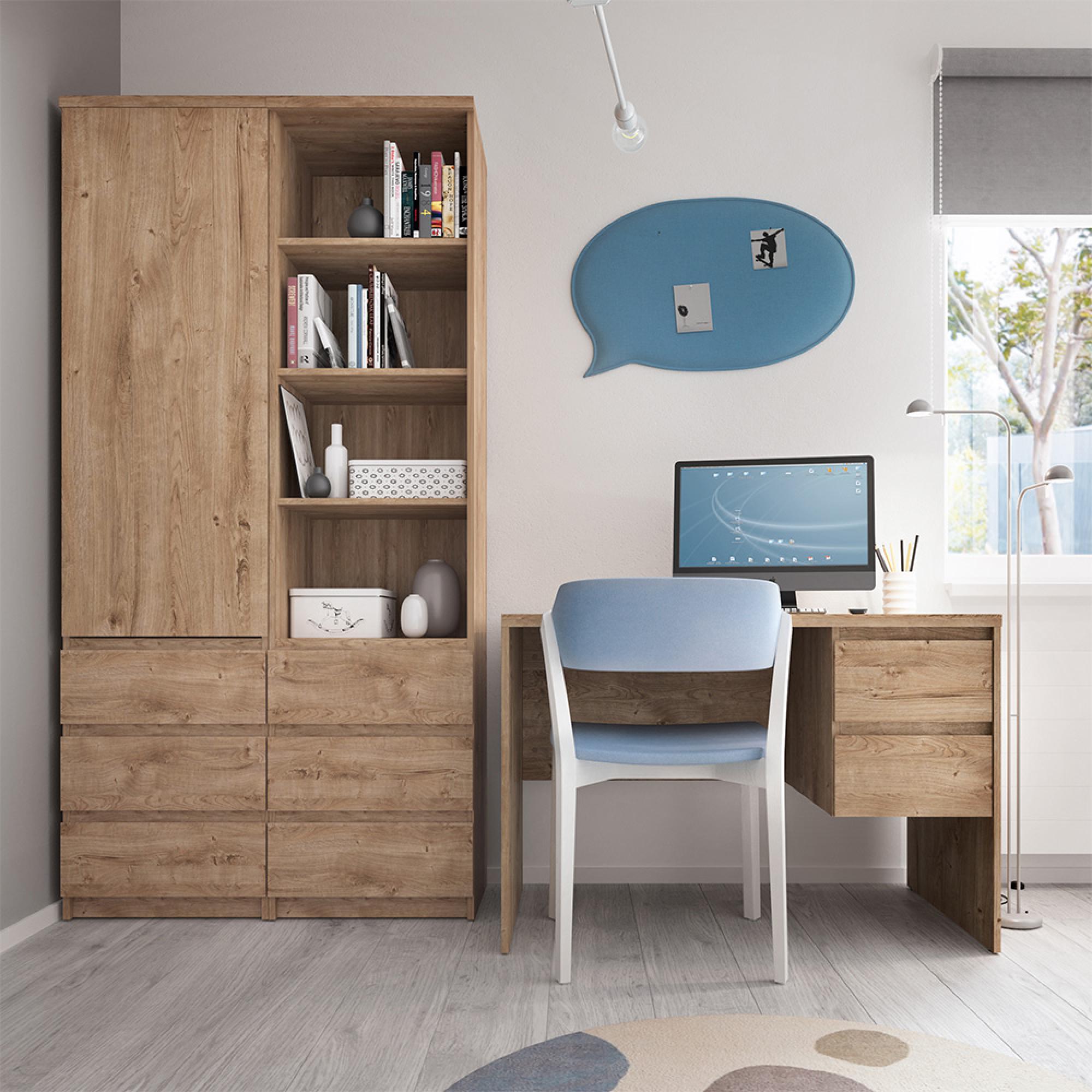 Fribo Bookcase - 3 Drawer - Narrow - Oak