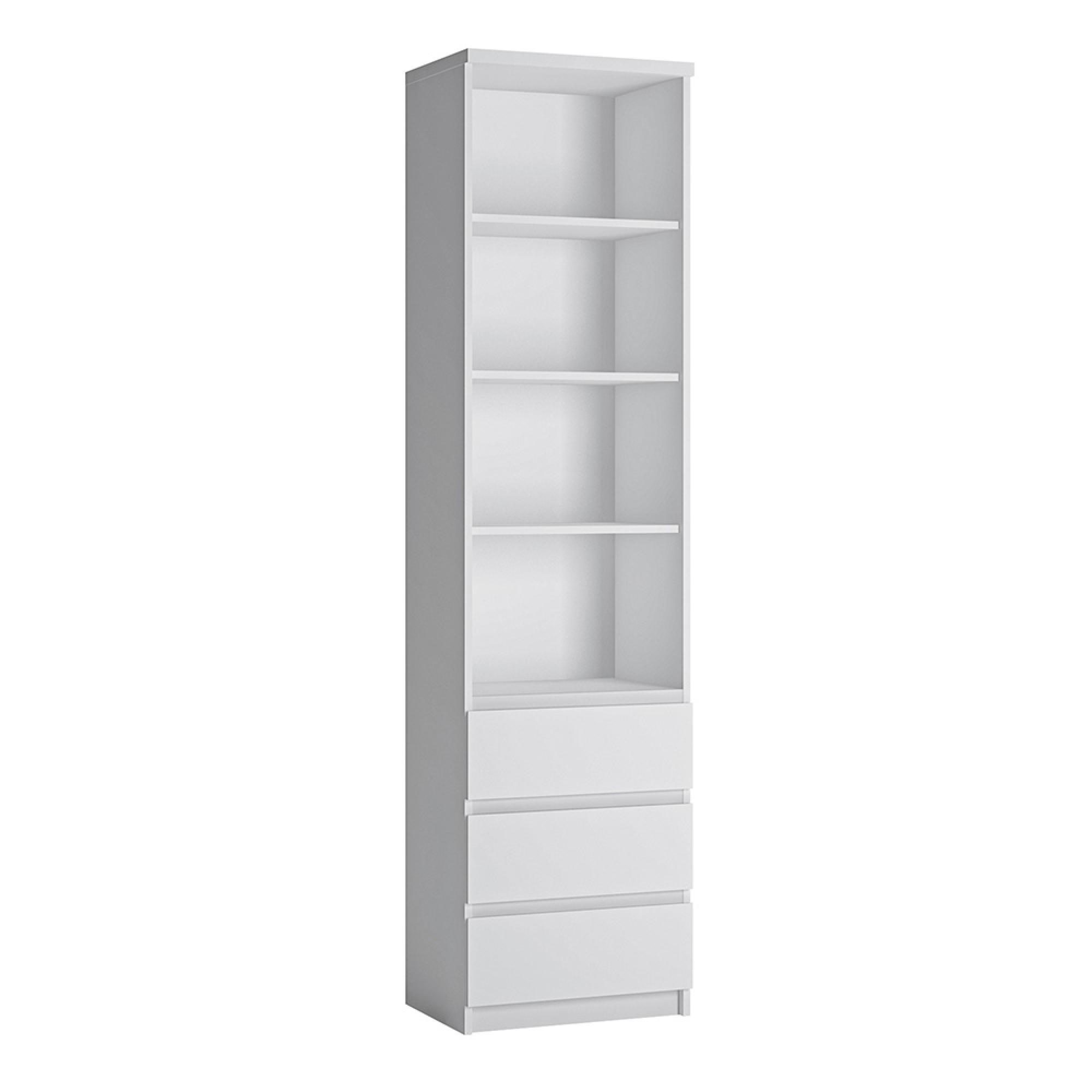 Fribo Bookcase - 3 Drawer - Narrow - White