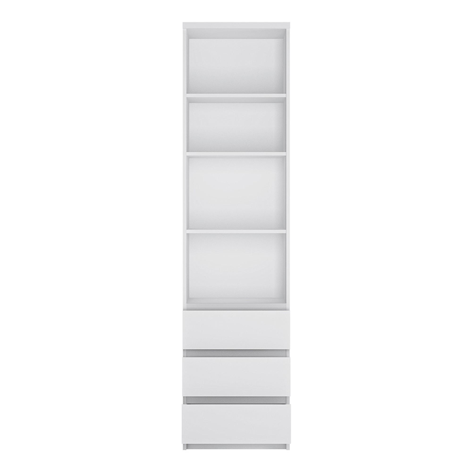 Fribo Bookcase - 3 Drawer - Narrow - White