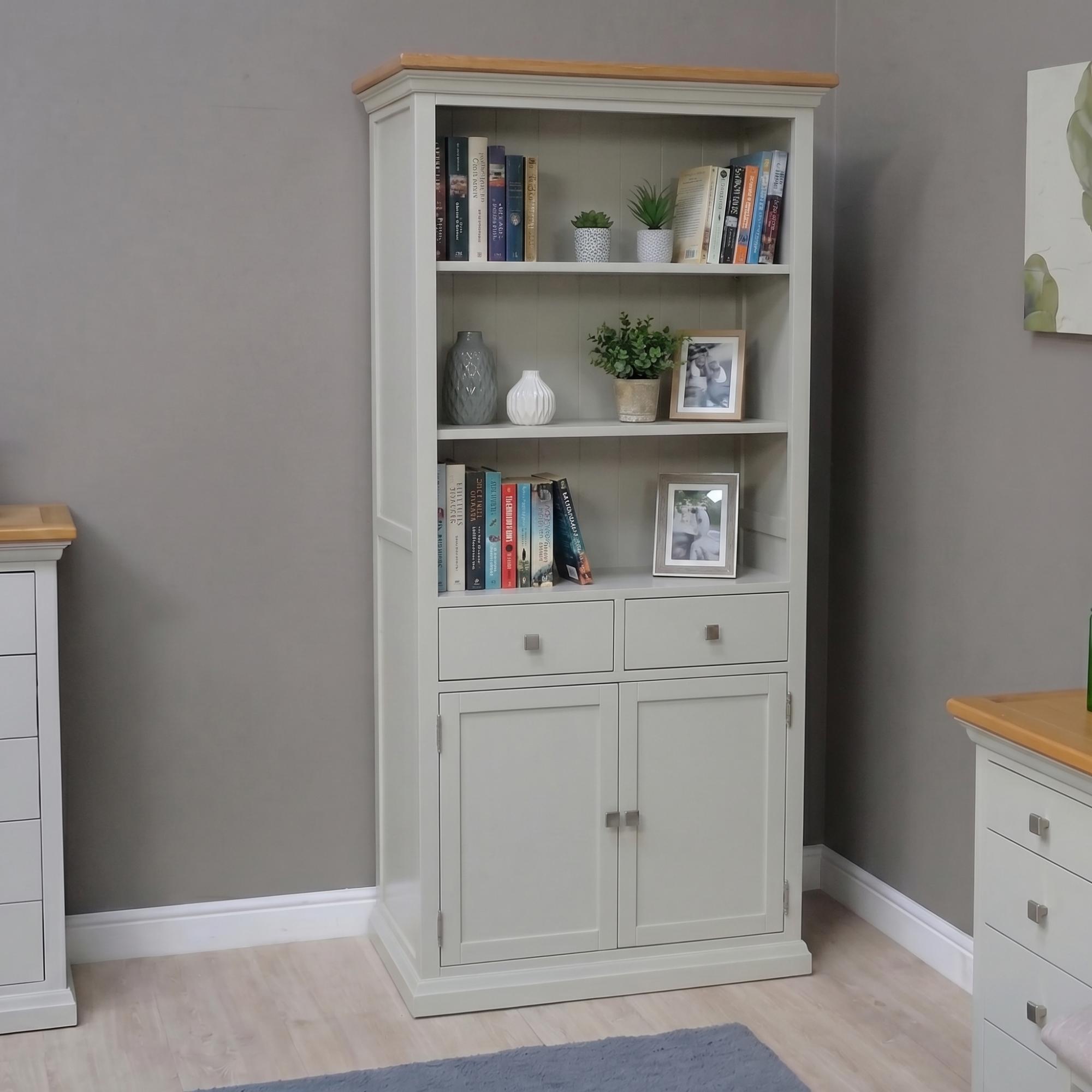 Cotswold Large Bookcase - with Cupboard - Oak and Painted