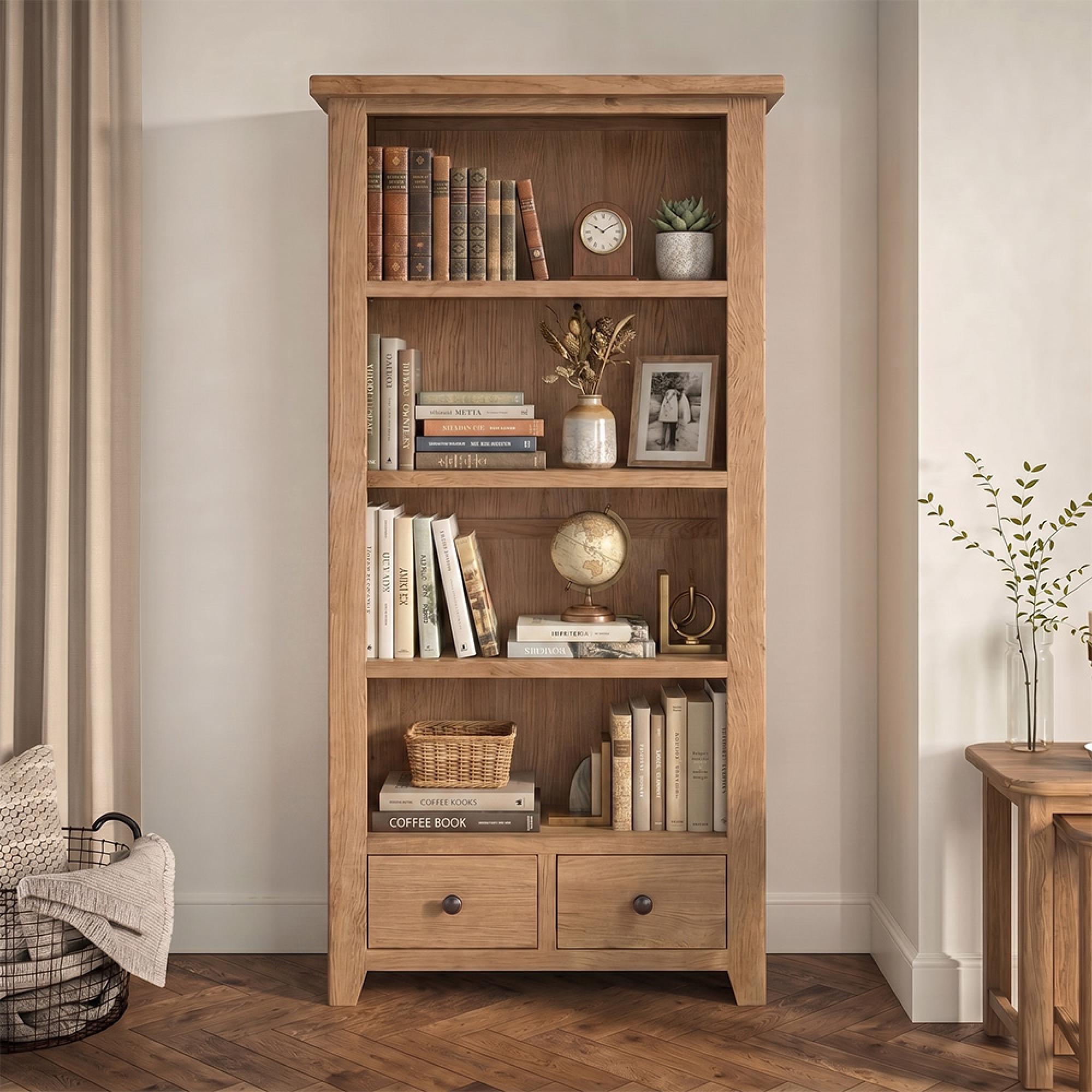 Appleby Bookcase - 2 Drawer - Tall - Oak